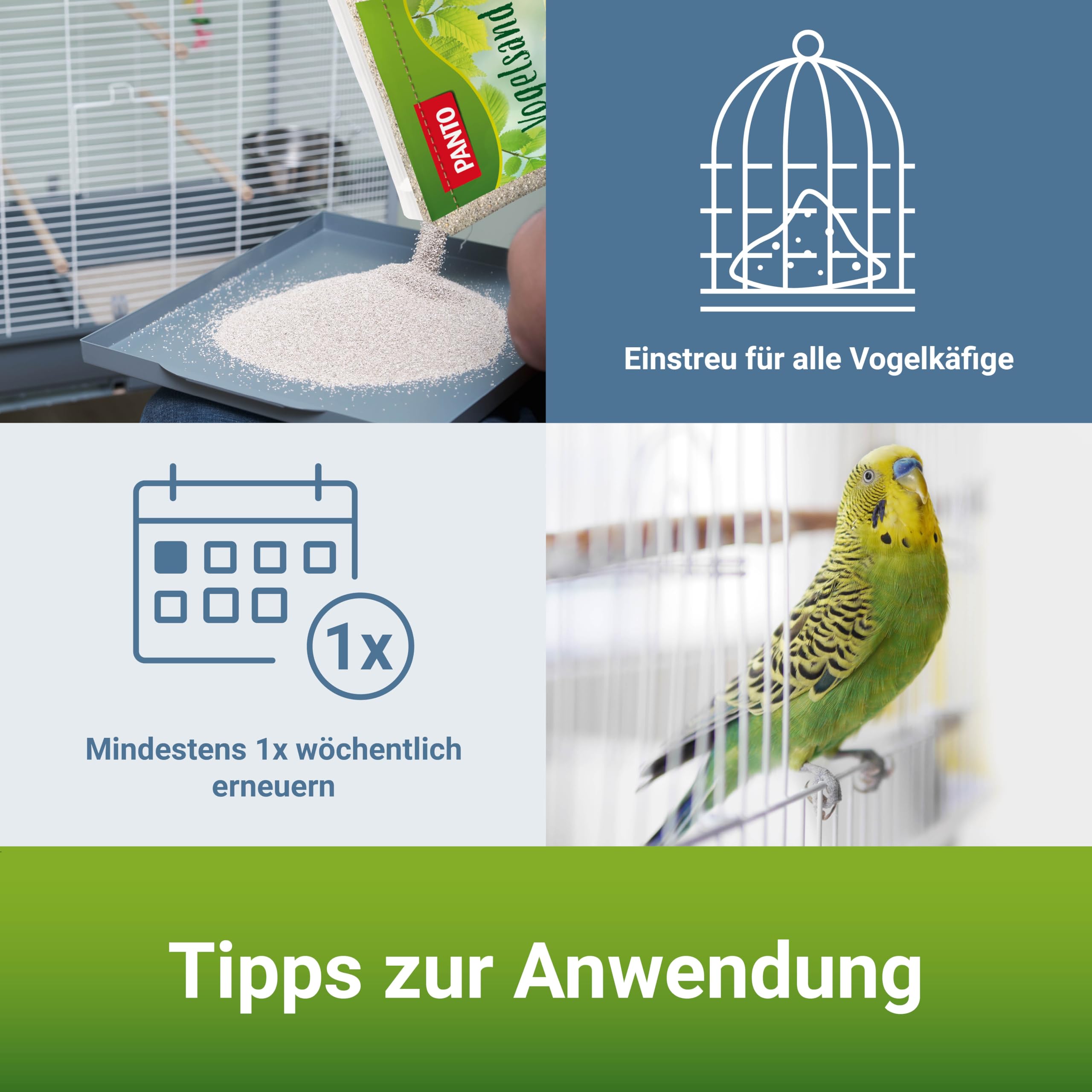 PANTO Vogelsand mit Anis und Muschelkalk, 25 kg – artgerechte Einstreu für Vogelkäfige von Wellensittichen, Papageien, Ziervögel