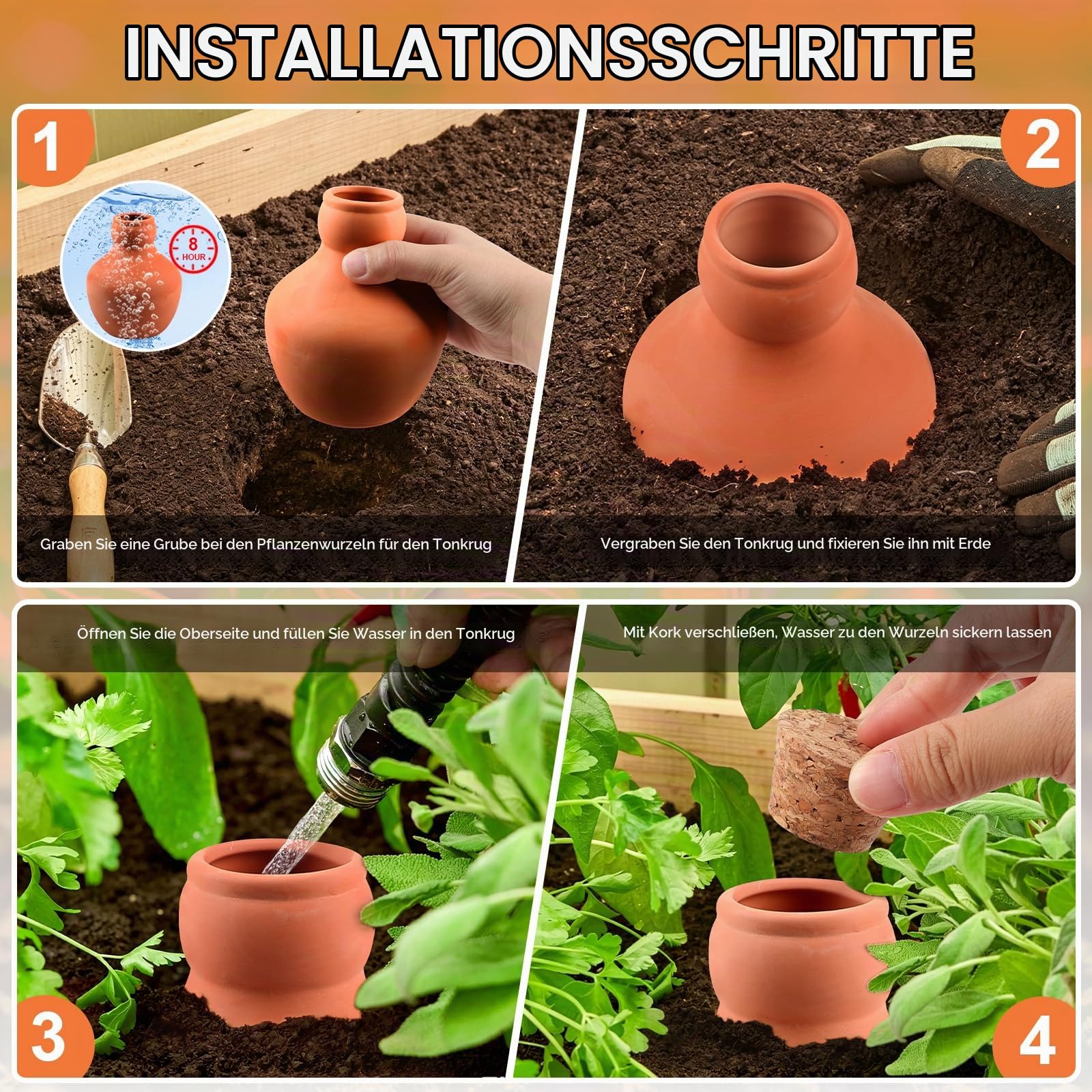 EXLECO 6pcs Ollas Bewässerung mit Deckel 540ml Terrakotta Bewässerungskugel | Tontöpfe Bewässerung, Tongefäßen Bewässerungssystem, Wasserspender Pflanzen Urlaub für Gewächshaus Garten Hochbeet Gemüsebeet