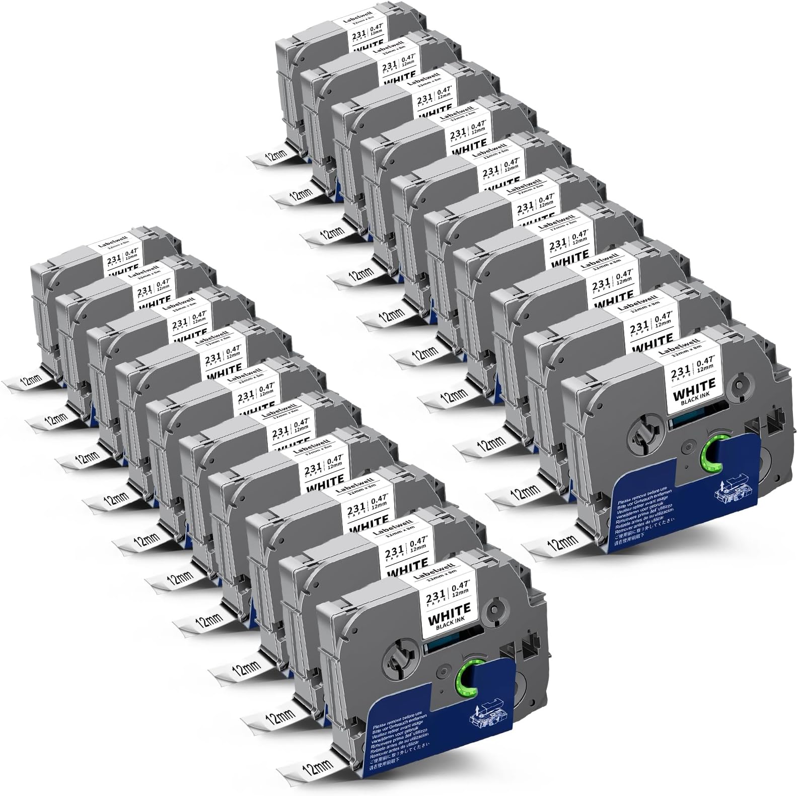 Labelwell12mm 0.47 Inch Label Maker Tape Laminated White Replacement for Brother TZe-231 TZ231 TZ Tape Refills for P Touch PT-H110 D210 D220 D400 D600 (Black on White, 20-Pack)