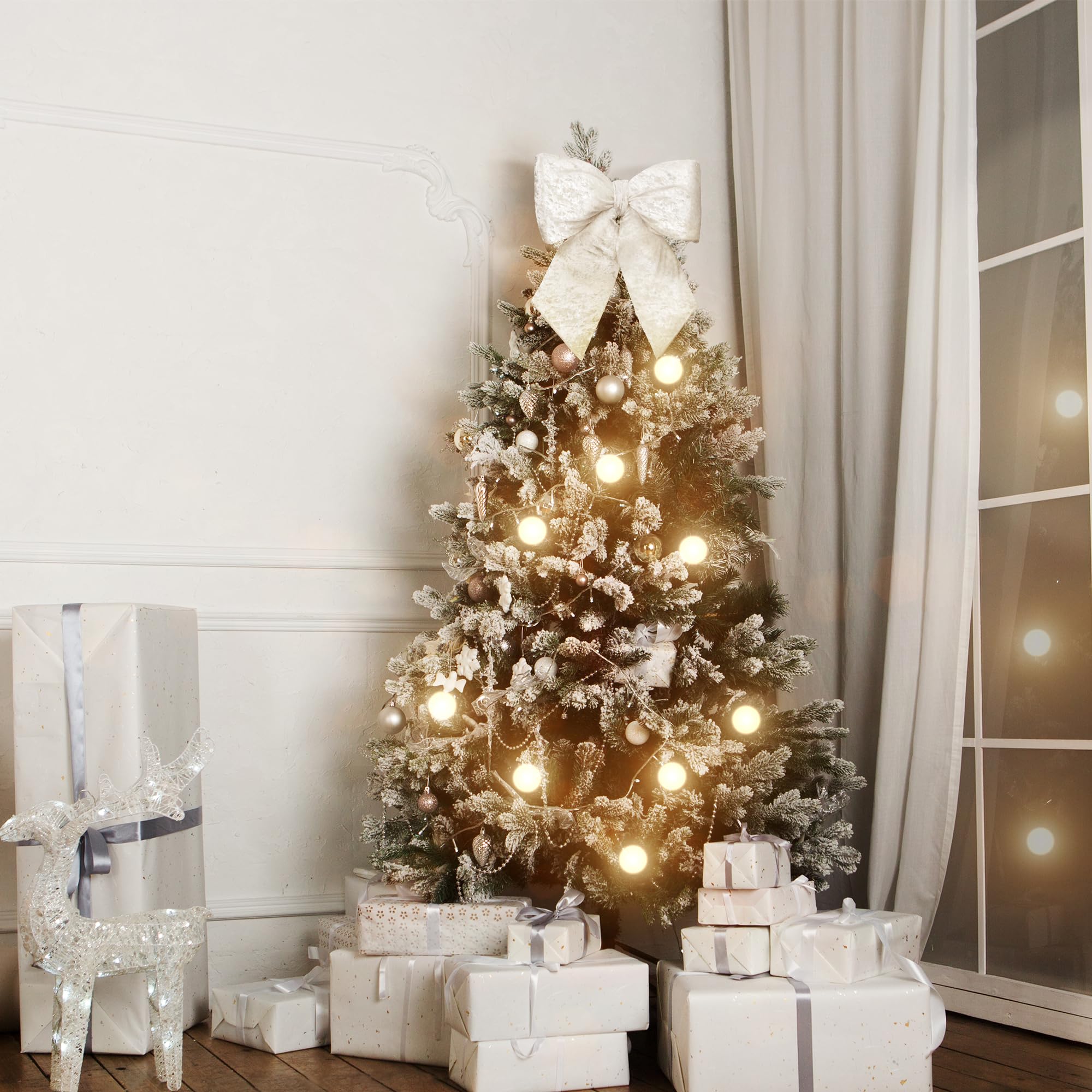 ITART Fiocco Imbottito in Velluto Bianche giganti 54cm Decorazione Natalizia per Albero e Ghirlanda Dietro Porta (Bianco, XXL)