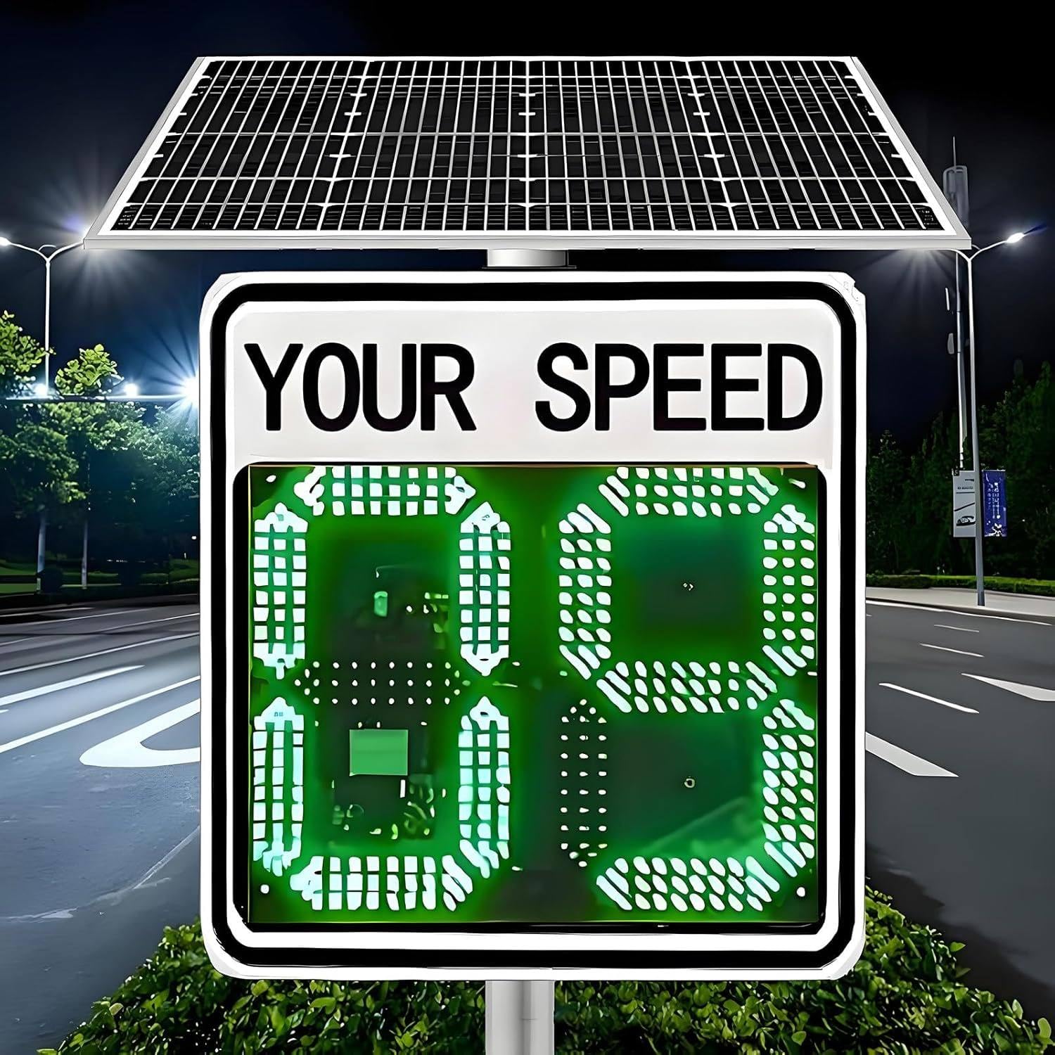 Señal solar de velocidad de radar con LED reflectantes, medición de velocidad de hasta 300 m, diseño impermeable, cobertura multicarretera, 50 x 70 cm