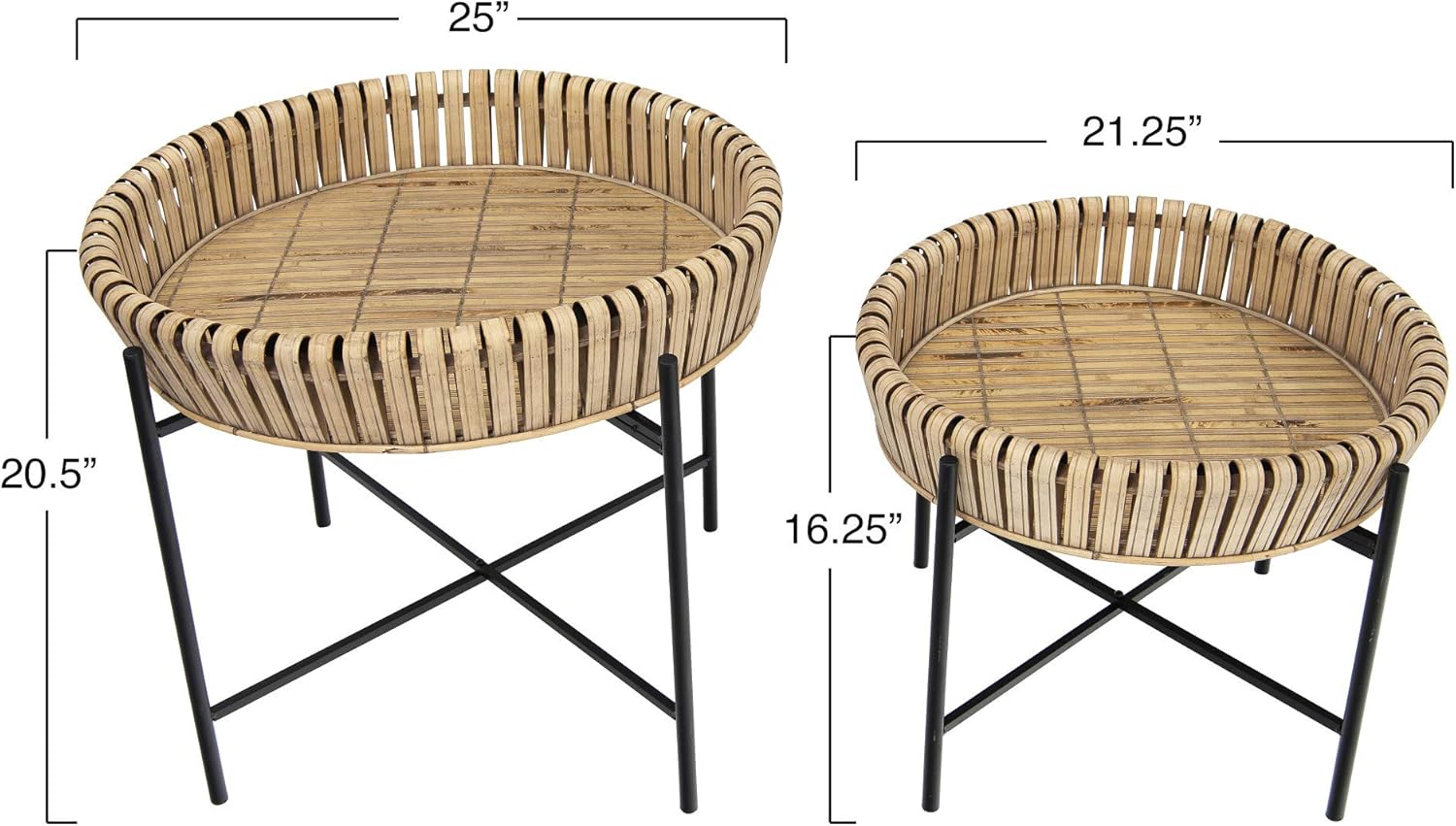 Prоduсt Dеаl Bloomingville Bamboo Wrapped Tables with Removable Trays & Metal Legs (Set of 2 Sizes) Trays, Beige