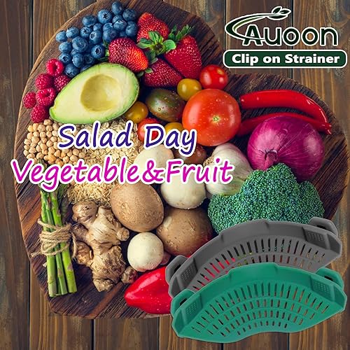 Miniatura 5 de AUOON Colador de silicona con clip para todas las ollas y sartenes, colador de pasta con clip en colador de alimentos para carne, verduras, frutas,