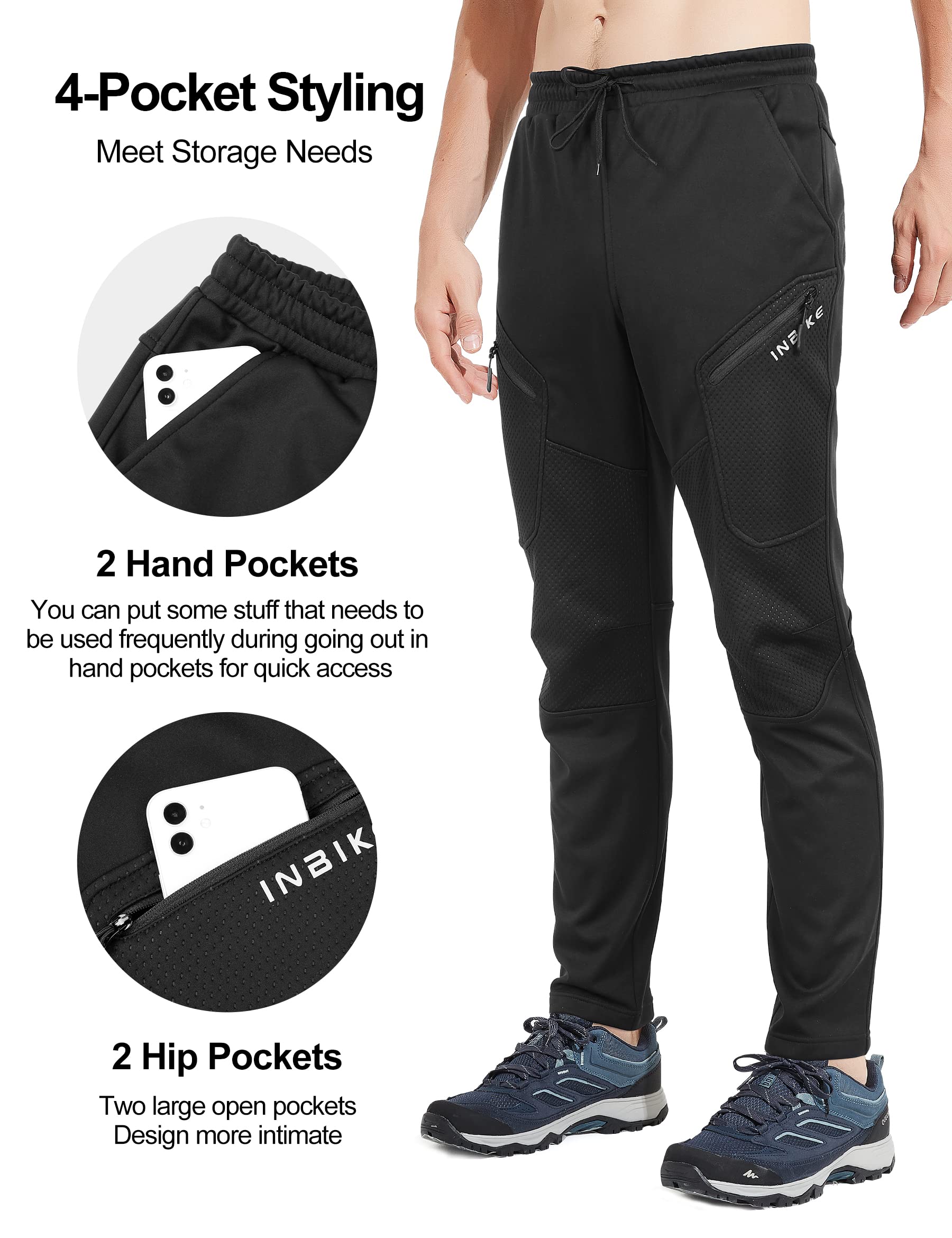 INBIKE Pantalon VTT Homme Hiver Chaud Impermeable Softshell Polaire Travail Coupe Vent Sport de Plein Air Ski Jogging Randonnée Cyclisme Velo