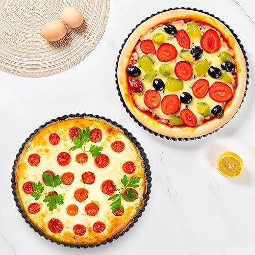 Miniatura 6 de MEICHU Sartenes para tartas de 9 pulgadas con parte inferior extraíble antiadherentes estriados para hornear pizza, mousse de frutas, postre de