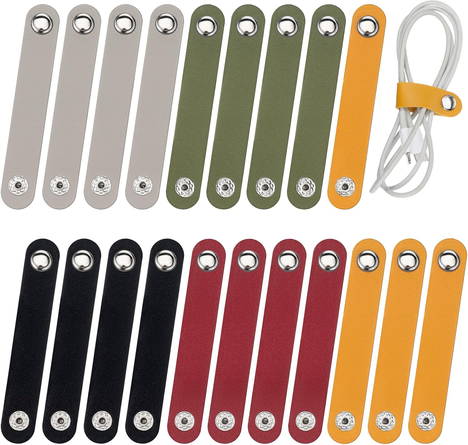 20 Pcs Leather Cord Organizer, Leather Cable Straps, Reusable Cord Organizer for Charging Cords & Earbuds, Multipurpose Wire Cable Ties, Assorted Colors (5 Colors)
