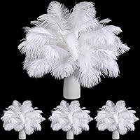 Vista 1 de TaoBary 60 plumas de avestruz naturales blancas para el día de San Valentín, boda, fiesta de cumpleaños, centros de mesa blancos de 12-14, 10-12