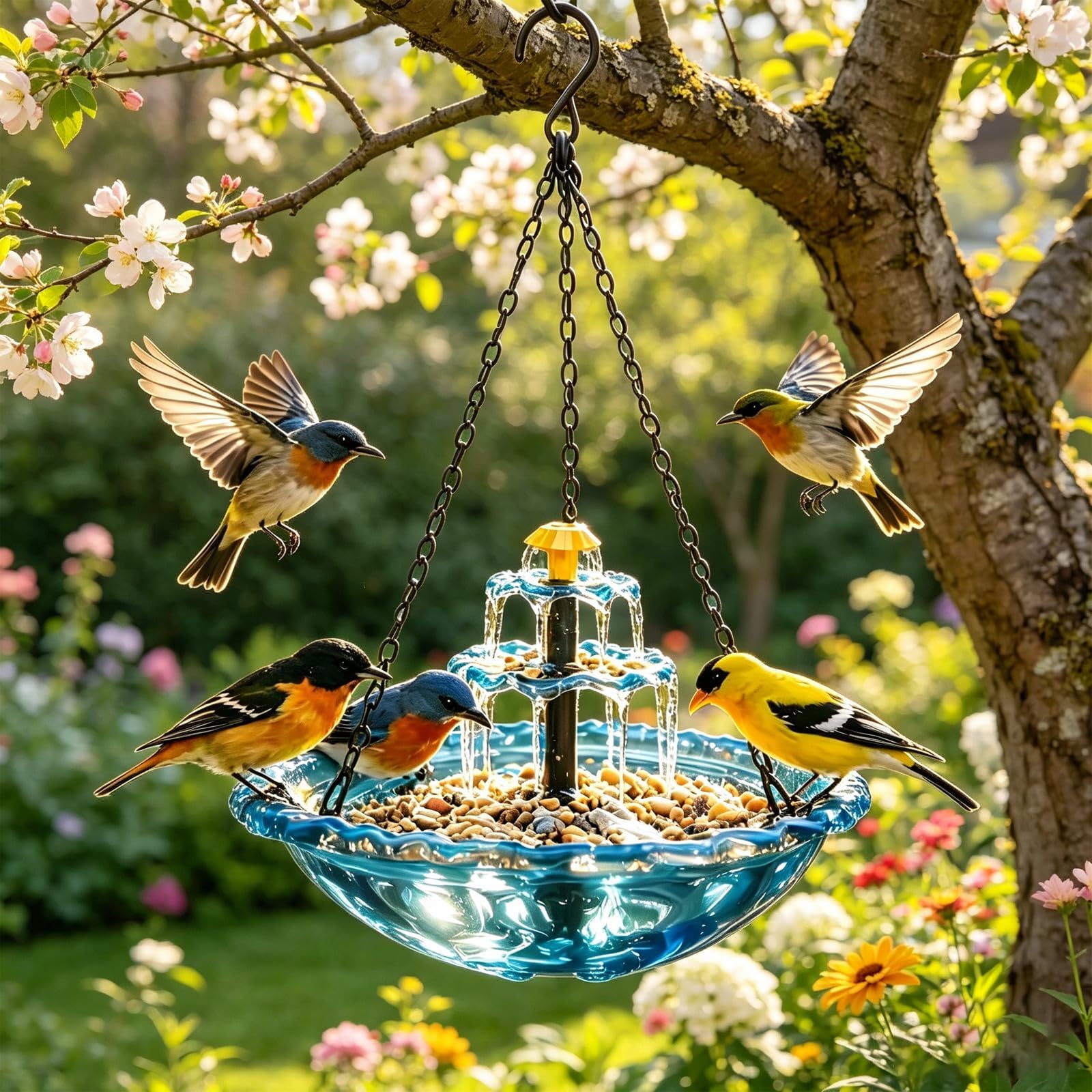 Photo 1 of LILITUAN Solar Cascade Hanging Bird Bath Fountain - Blue
