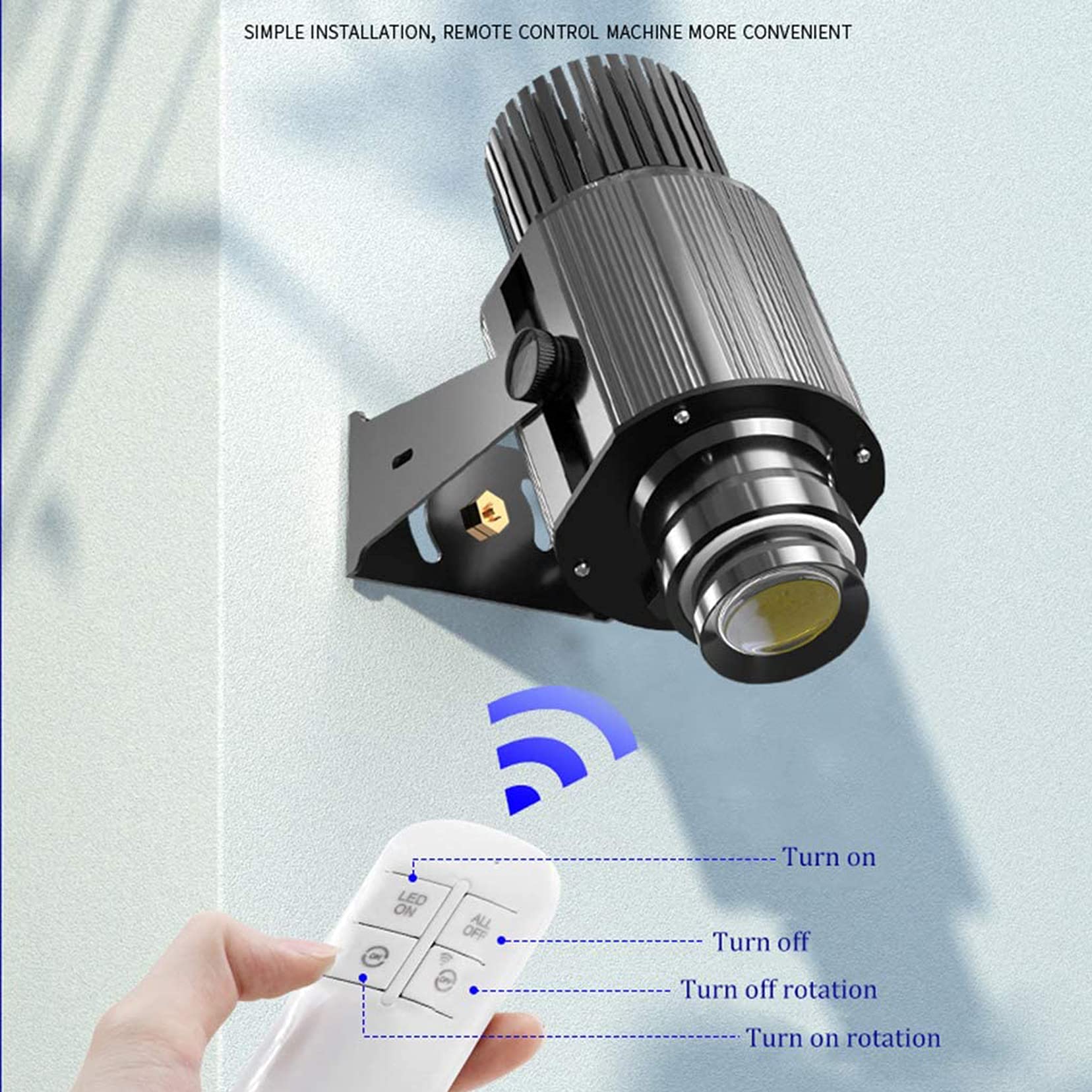 Proiettore con Logo Impermeabile IP67 per Esterni, Luce pubblicitaria Personalizzata, Zoom Manuale, Telecomando, GOBO in Vetro Personalizzato Gratuito (Nero,15W)