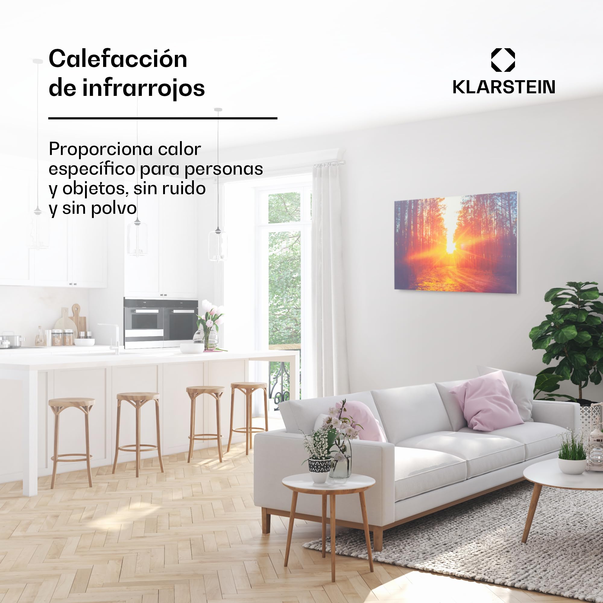 Klarstein Radiador Infrarrojos Pared Potencia, 720W, Placa Calor Bajo Consumo, Panel Radiante Bajo Consumo, Panel Infrarrojos Calefaccion, Calefactores Infrarojos Radiante Pared
