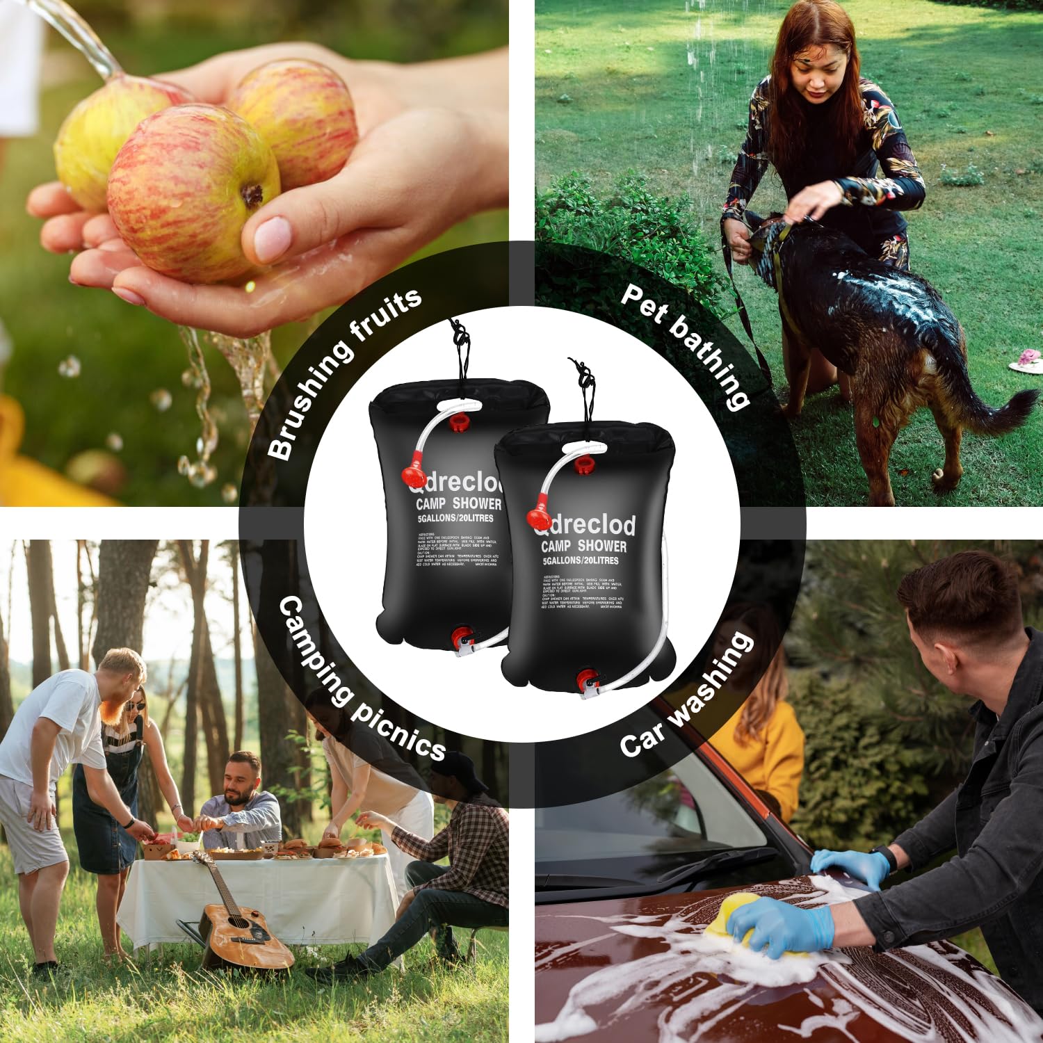 Lot 2 PCS Douche Solaire, 20L Sac de Douche Solaire Camping Pliable Sac de Douche Camping Portable Solaire Chauffe Sac de Douche de Sport Camping Randonée