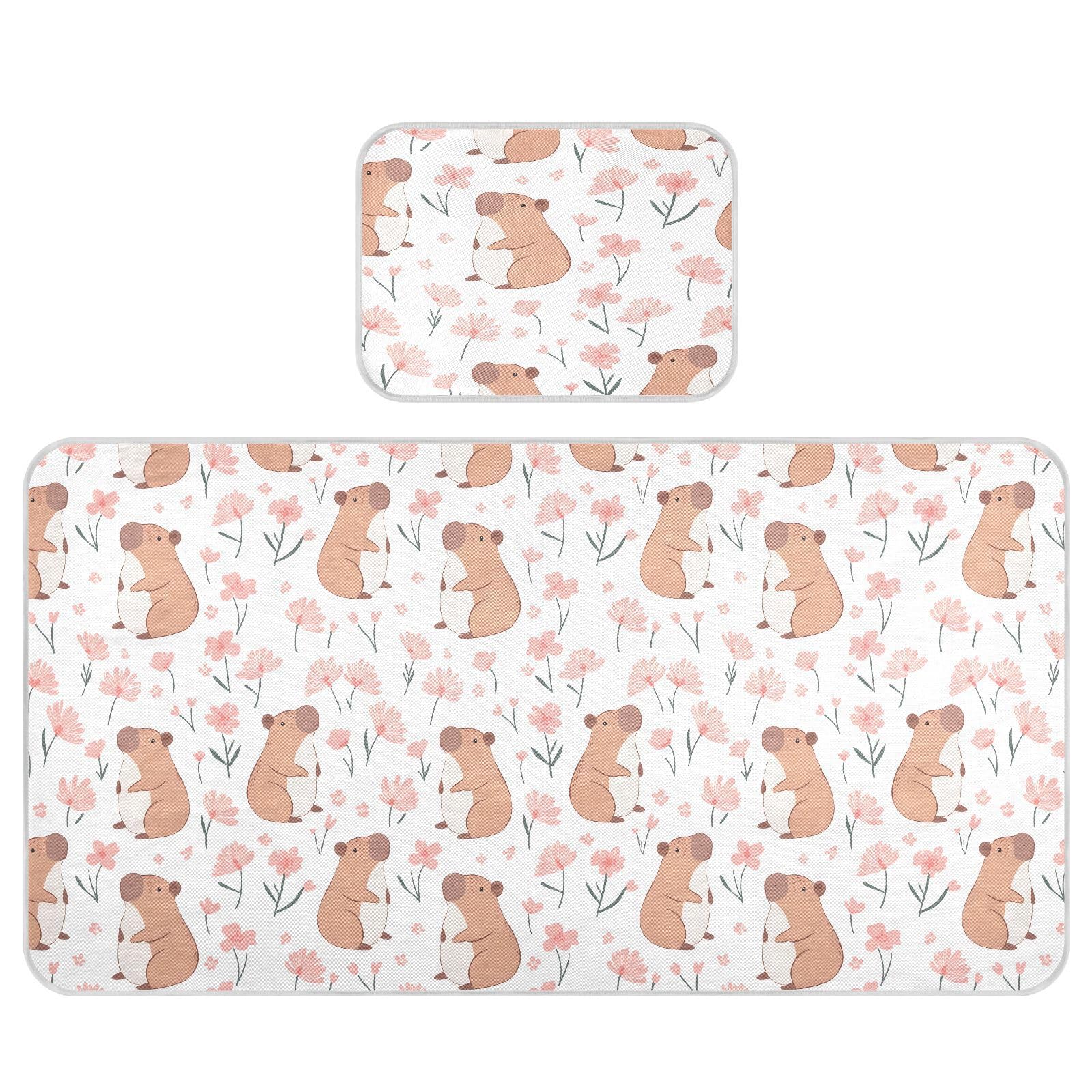 Bolaz Summer Sleeping Bed Pad, Capibara Pattern Cooling Mattress Set Breathable Bed Mat Ice Silk Mat + Pillow Cover for Toddler Boys Girls