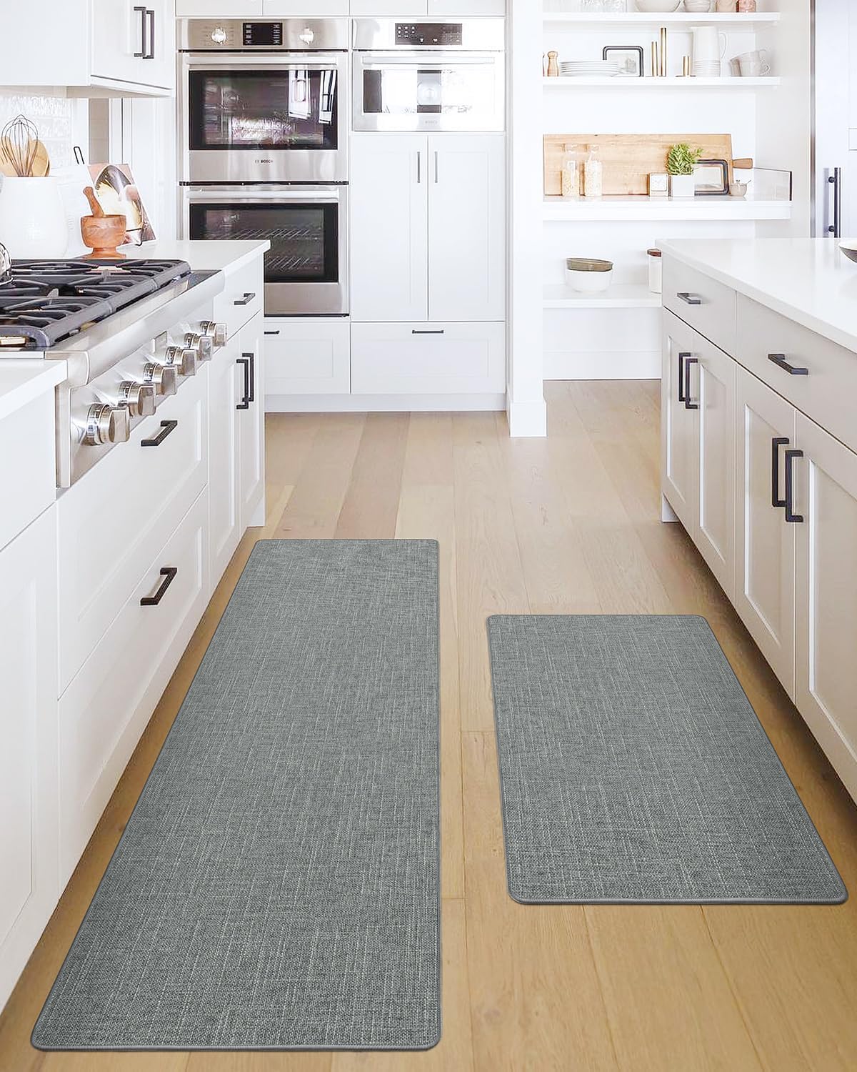 LUMI 2Pcs Ultra Thin Kitchen Mats for Floor Non Slip Washable, Kitchen Rugs Sets of