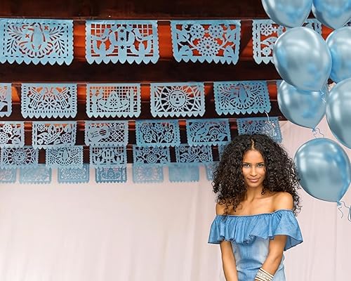 Miniatura 2 de Pancarta de papel picado azul claro (azul brillante), decoración de fiesta azul, bonita pancarta de papel azul para bodas, fiestas mexicanas,