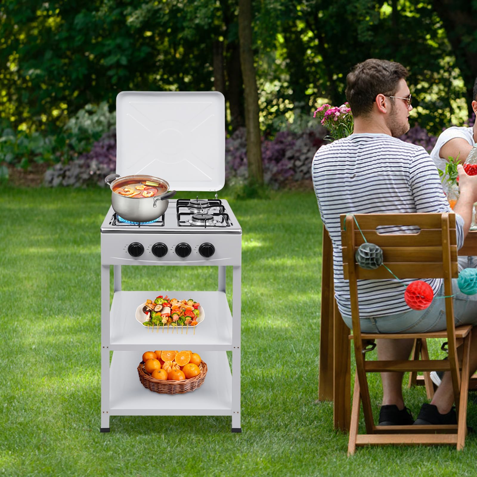 Réchaud à gaz à 4 flammes, réchaud à gaz pour extérieur, réchaud de camping, four de camping portable, avec quatre grilles en fer, réchaud à gaz naturel, plaque de cuisson à gaz propane, pour