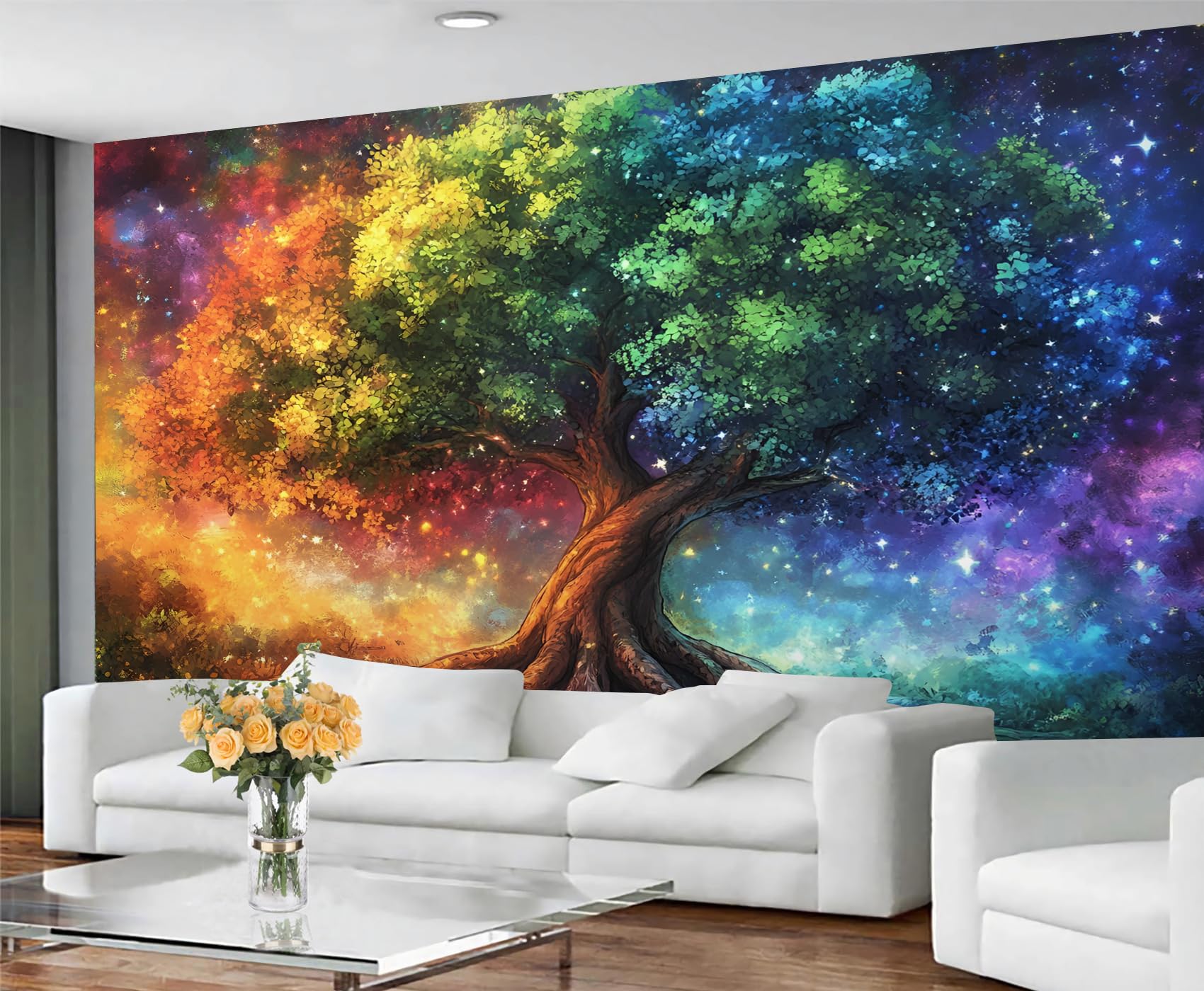 GIVLWF Wallpaper - Tree of Life Home Decor & Mural, Fantasy Trees Bedroom Wallpaper, Abstract Colorful Wall Paper for Living Room, Large Wall Mural (Not Self-Adhesive)