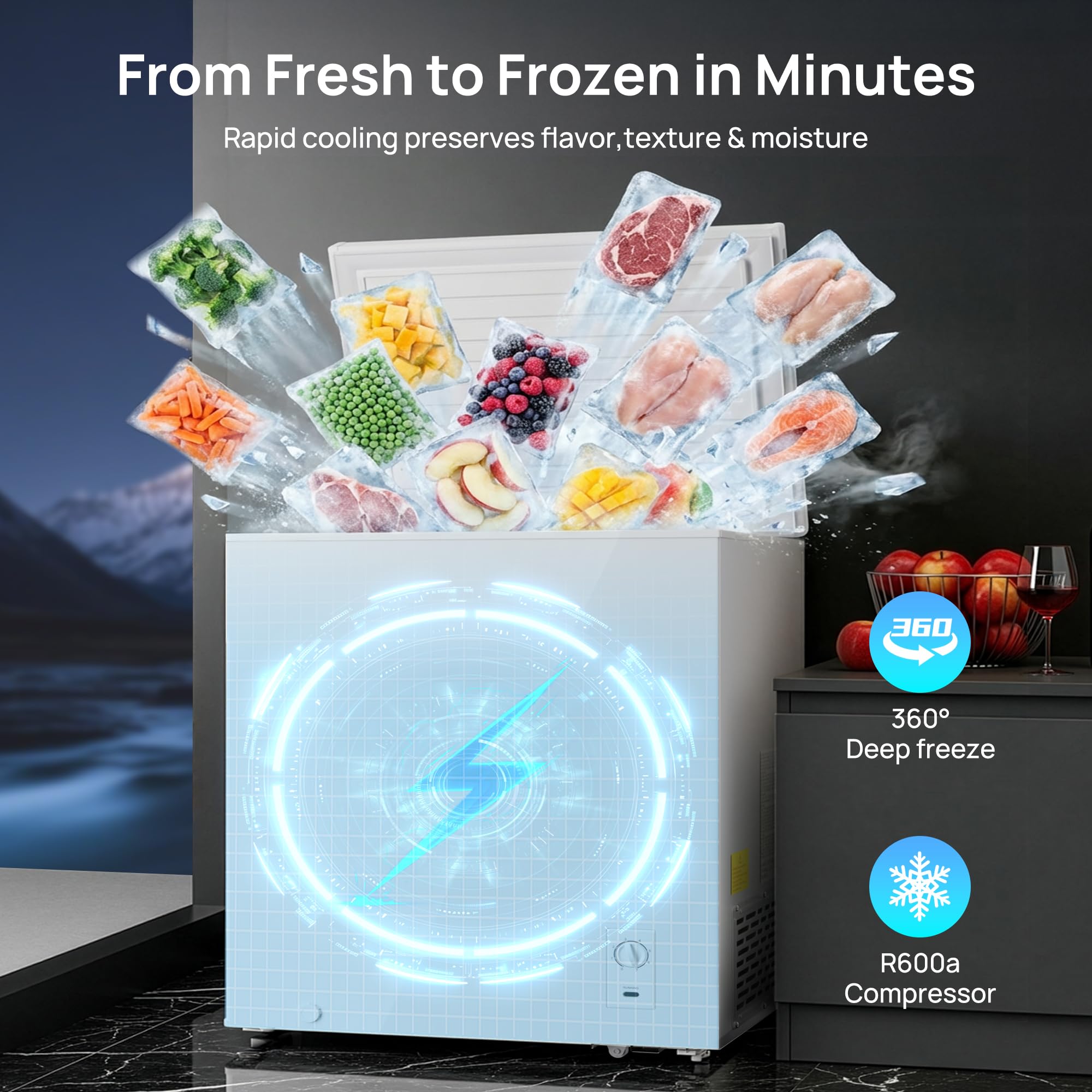 7.0 Cu.Ft Chest Freezer, Small Compact Deep Freezer With Adjustable 7 Thermostat,2 Removable Baskets, Energy Saving, Quiet Top Open Door Mini Meat Freezer With LED Light For Garage Outdoor Home Office on Fridge.com - View 2