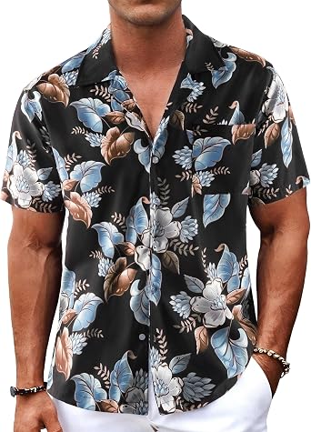 BOJIN Mens Hawaiian Shirts Short Sleeve Button Down Casual Shirts Summer Printed Tropical Floral Aloha Beach Shirts