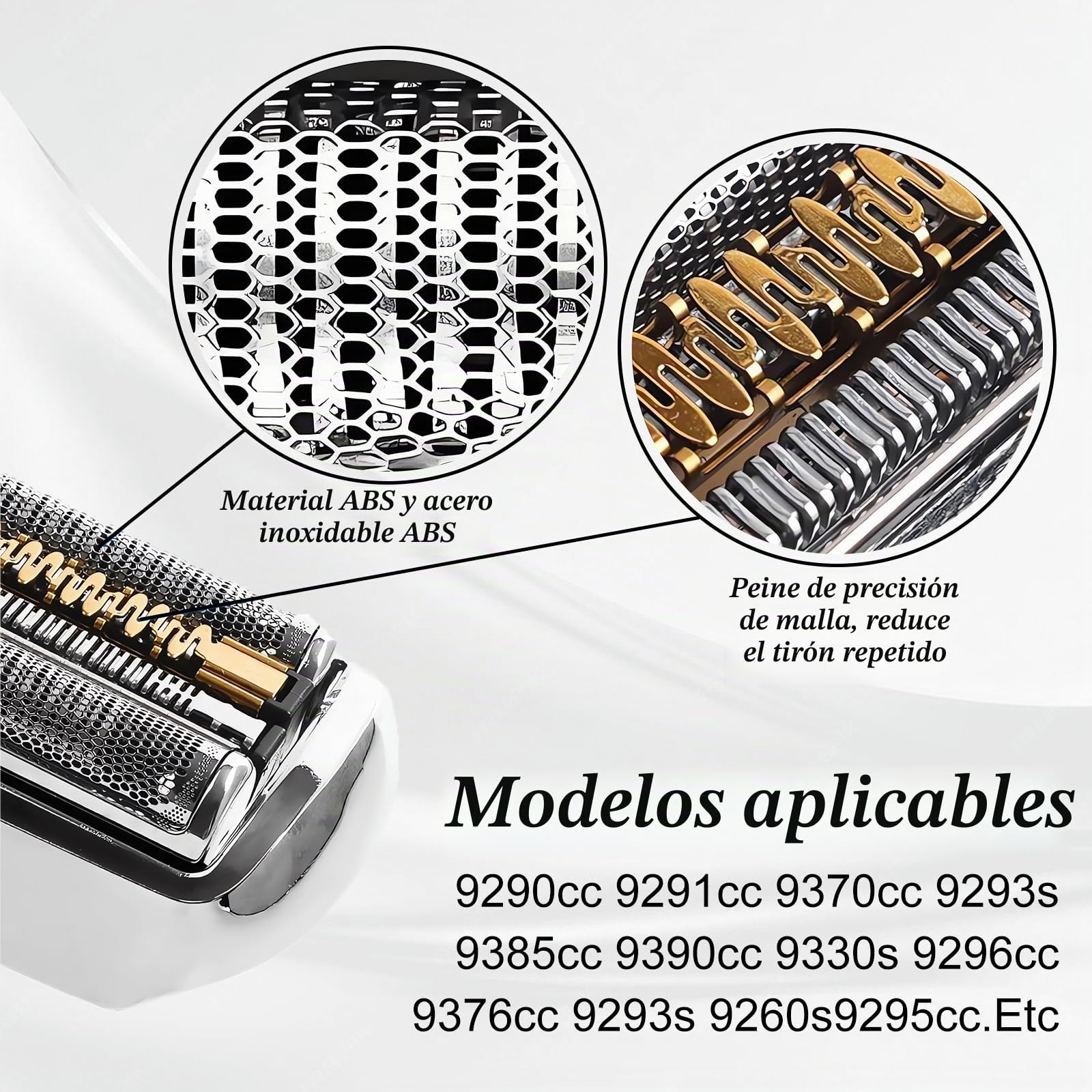 92S Cabezal de Afeitado para Series 9 & 9 Pro, Cabezal de Recambio Compatible con 9030s 9040s 9050cc 9290cc 9295cc (20+ Modelos), Fácil de Limpiar y Reemplazar, Plateado