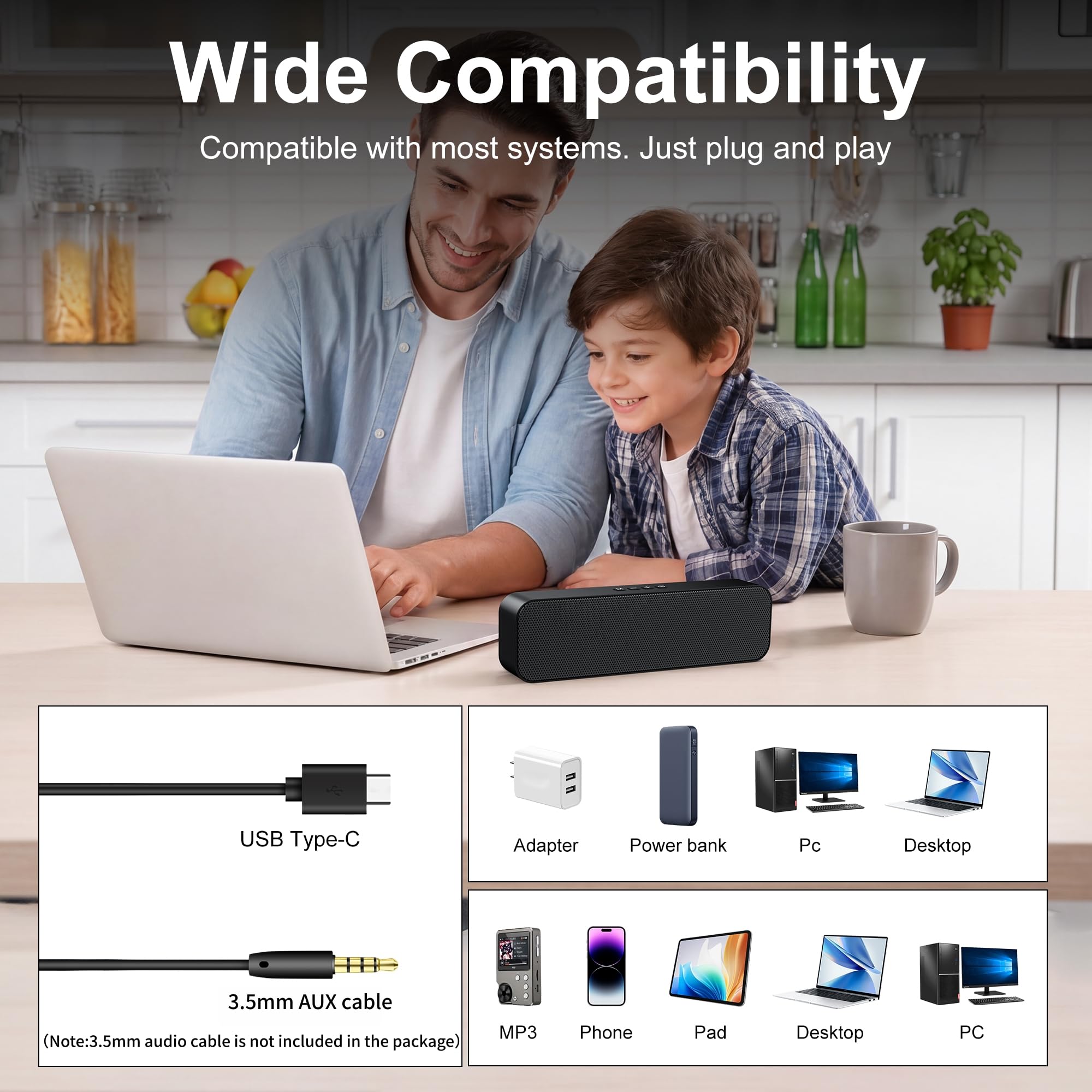 Altoparlanti per computer per PC desktop, altoparlanti cablati per PC con soundbar, altoparlante portatile alimentato USB per monitor, altoparlanti da gioco per desktop con suono stereo