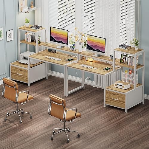 Miniatura 12 de GreenForest Escritorio de oficina con tomas de corriente y estante para impresora, escritorio de computadora de 59 pulgadas con LED y cajón,