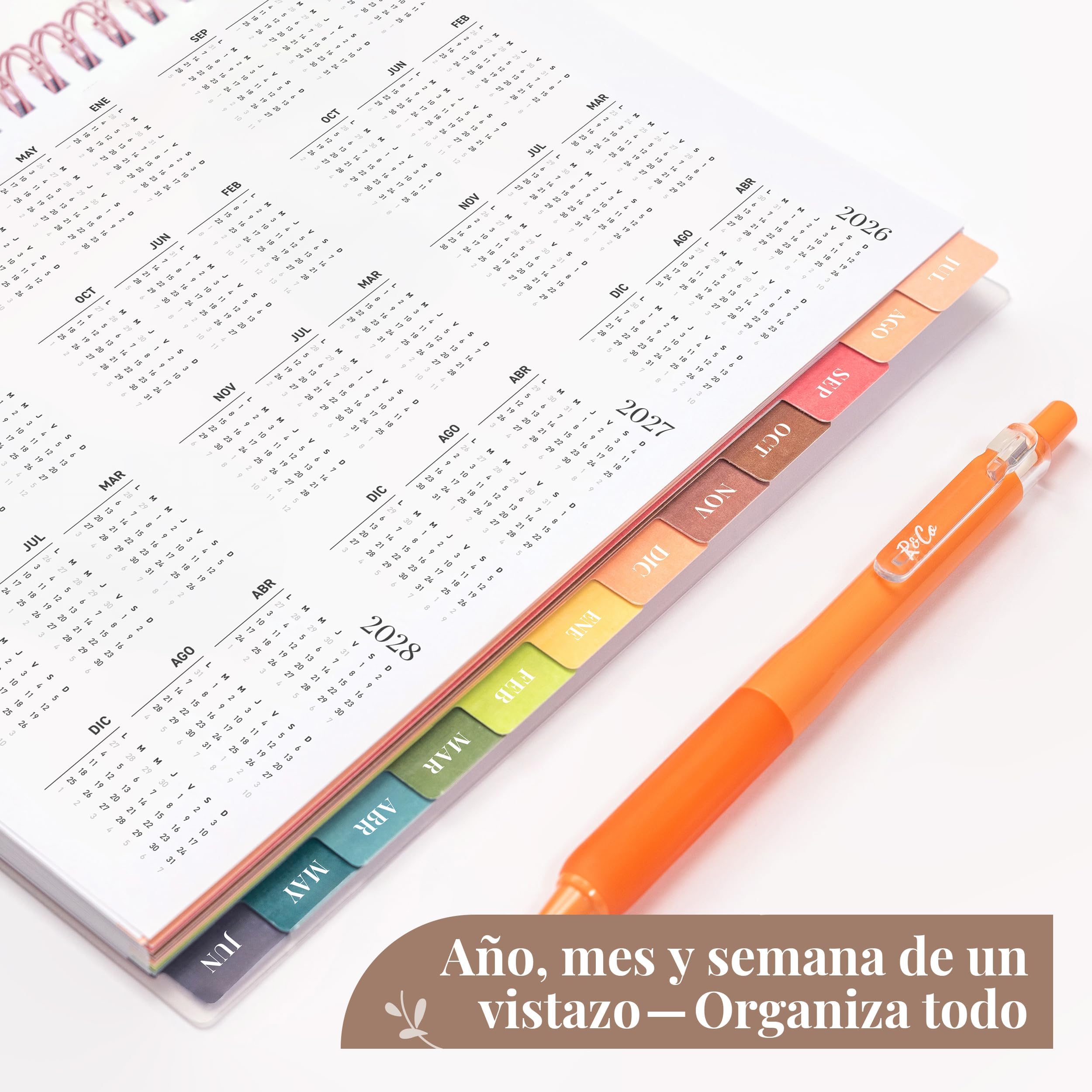 Rileys Agenda Escolar 2026–2027, Agenda Anillas 2026 con Planificador Diario Académica, Planner Universitaria para uso Escolares, Dietario tipo para Citas (20 × 15 cm, Rosa, Tipográfico, en español)