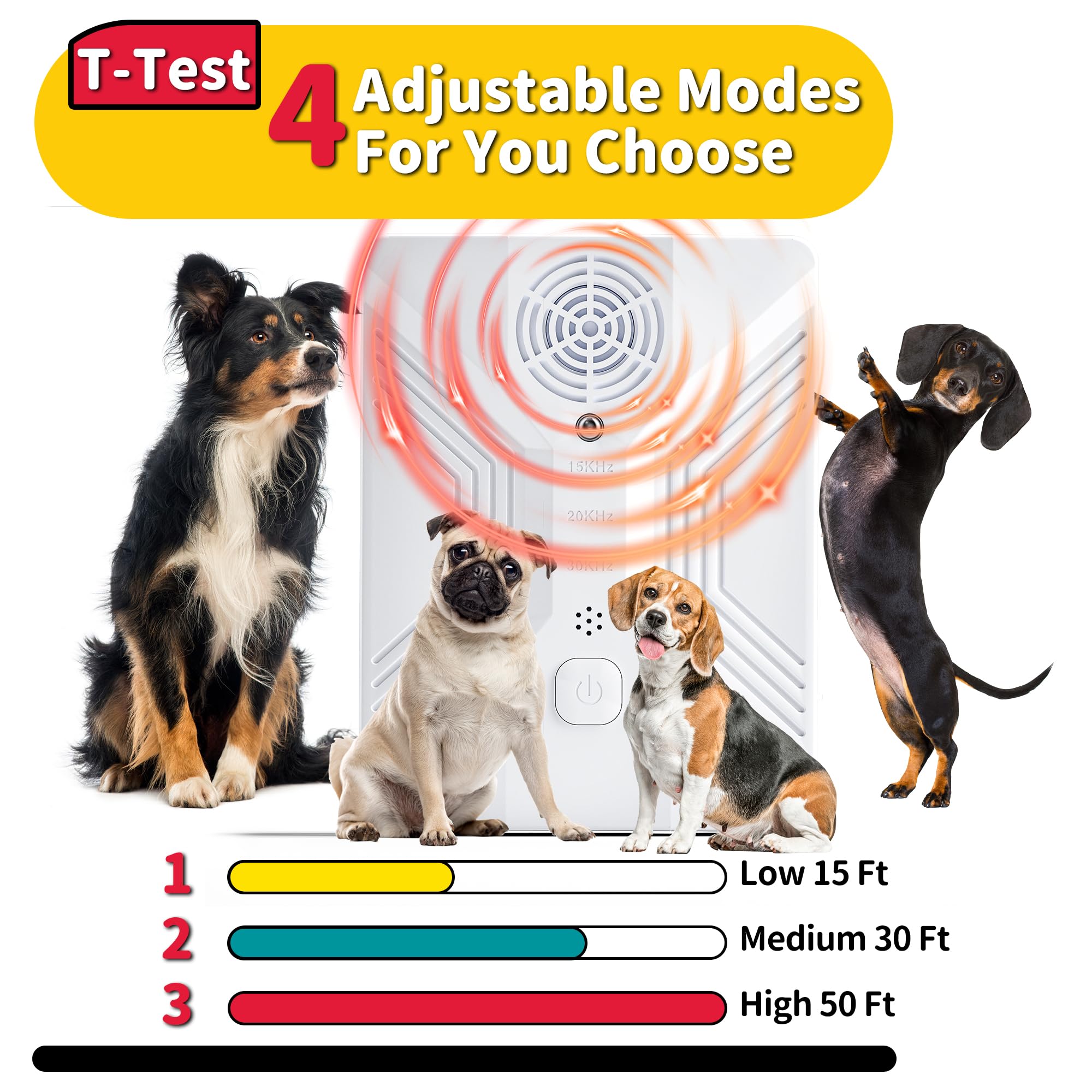 Anti Barking Device for Dogs, Rechargeable Ultrasonic Dog Barking Deterrent Devices with 3 Modes, 50Ft Waterproof Barking Dog Deterrent Bark Box for Outdoor & Indoor, Safe Barking Silencer for Dogs - 4