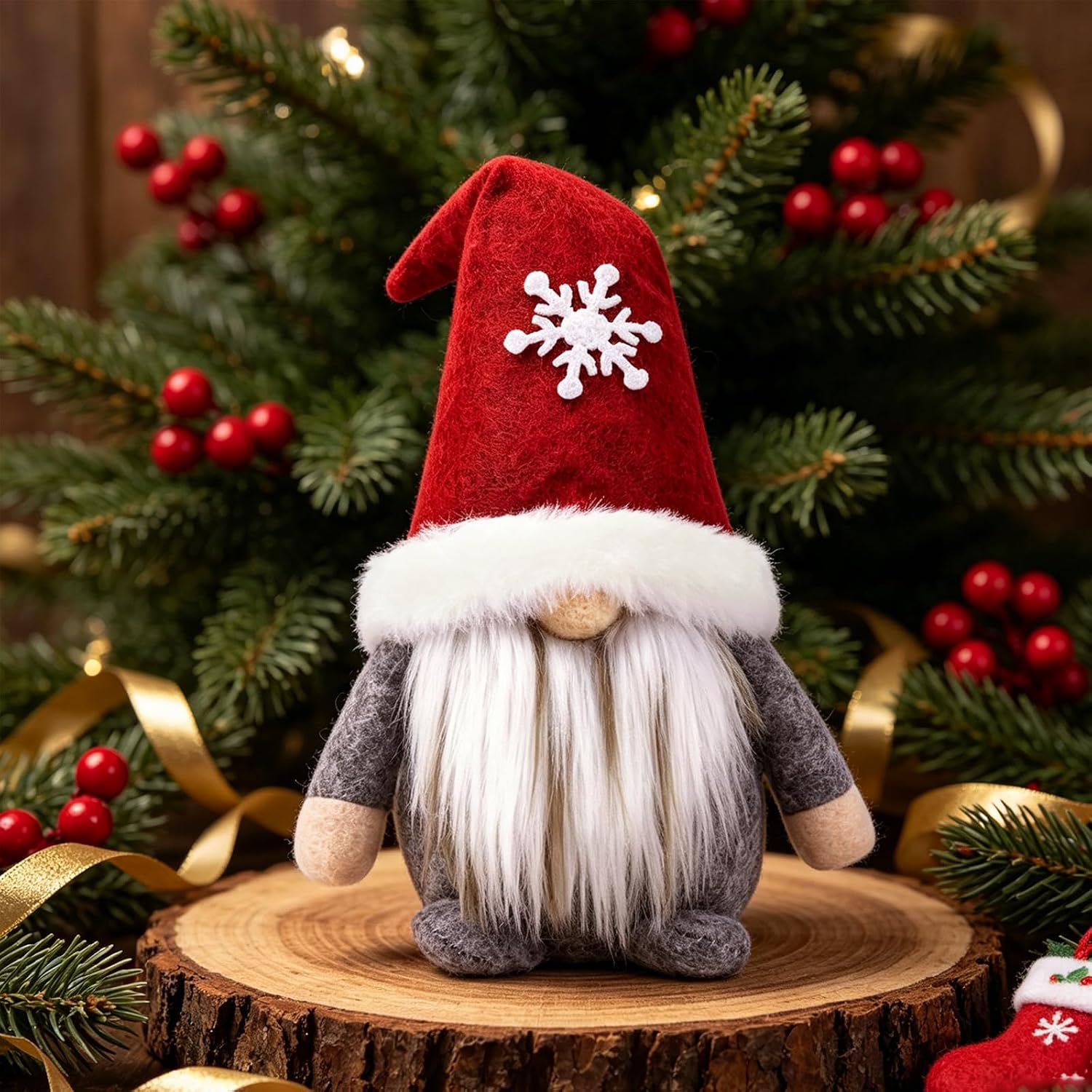 Gnome Christmas Decorations Handmade Swedish Nordic Red Gnome Figurines,Scandinavian Tomte Elf Gnomes for Home, Office or Table Decor, Red