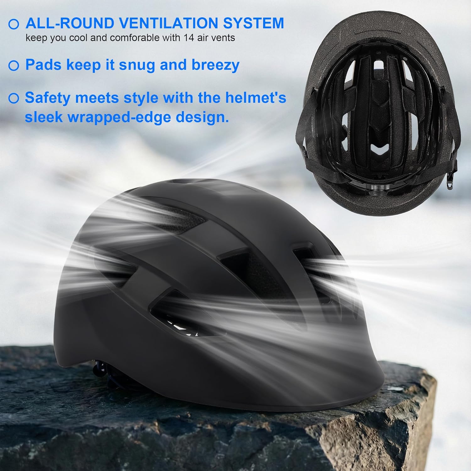 Bike Helmet Adult Men/Women/Youth-USB Rechargeable Rear Light Electric Scooter Helmet with CPSC/ASTM Certified Adjustable Lightweight Design for Road Trail Urban&Recreational Riding