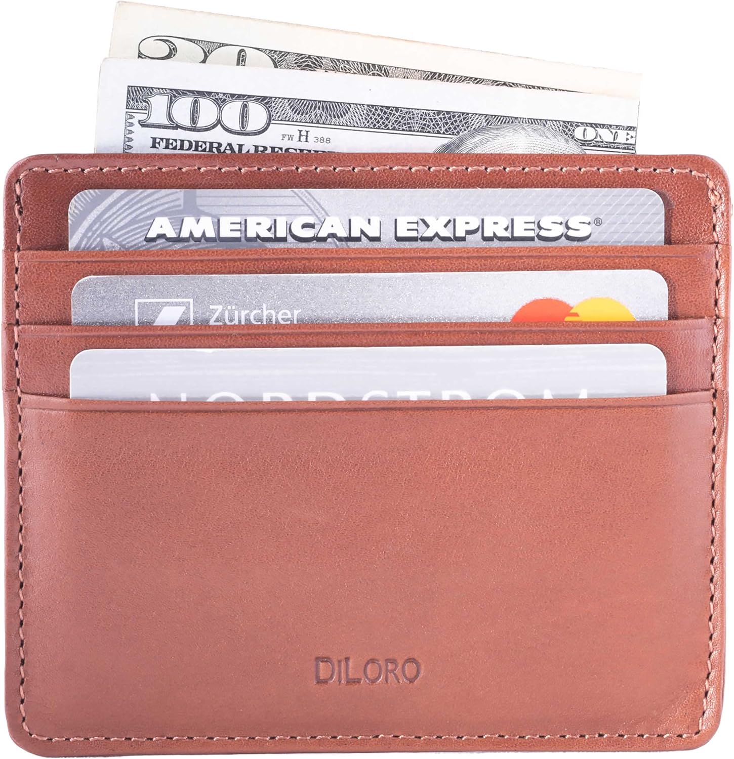 DiLoro Ultra Slim Minimalist Mens Leather Travel Card Wallet RFID Blocking (Bugatti Tan) - Image 2