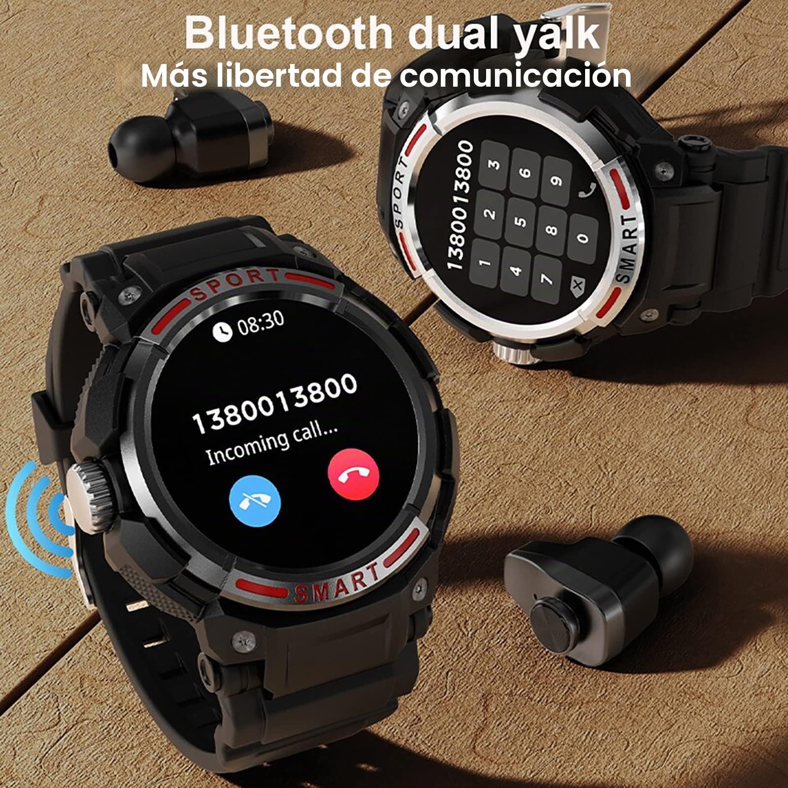 Reloj Inteligente 2 en 1 con Auriculares, Pantalla táctil HD de 1,43 Pulgadas, rastreador de Actividad física con Monitor de sueño de frecuencia cardíaca de oxígeno en Sangre(Black)