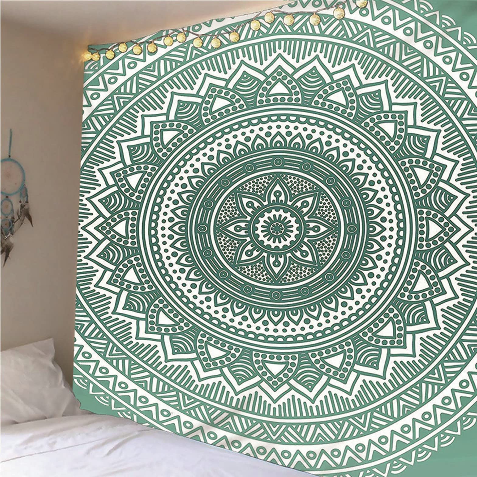 Isdreem Wandteppich Cute Wand Teppiche Kuche Retro-Blumenfiligranmuster Wandbehang Dekorationen Wandtuch Vorhang Grün Wandbehang Decke Stoffkunst Dekorationen 350x250cm