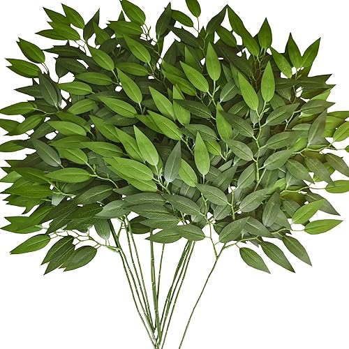 84 tallos italianos ruscus de 23 pulgadas, hojas artificiales de seda para bricolaje, arco, boda, ramo, relleno, centros de mesa, decoración