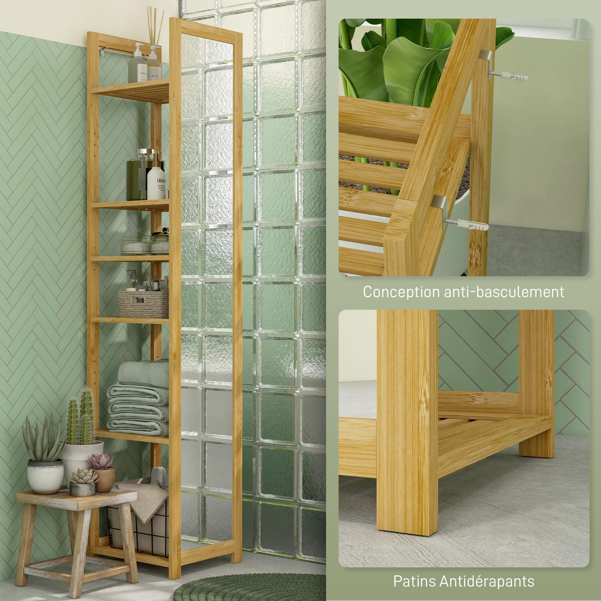 HOMCOM Meuble Colonne de Salle de Bain avec Miroir Naturel 35 x 35 x 168 cm