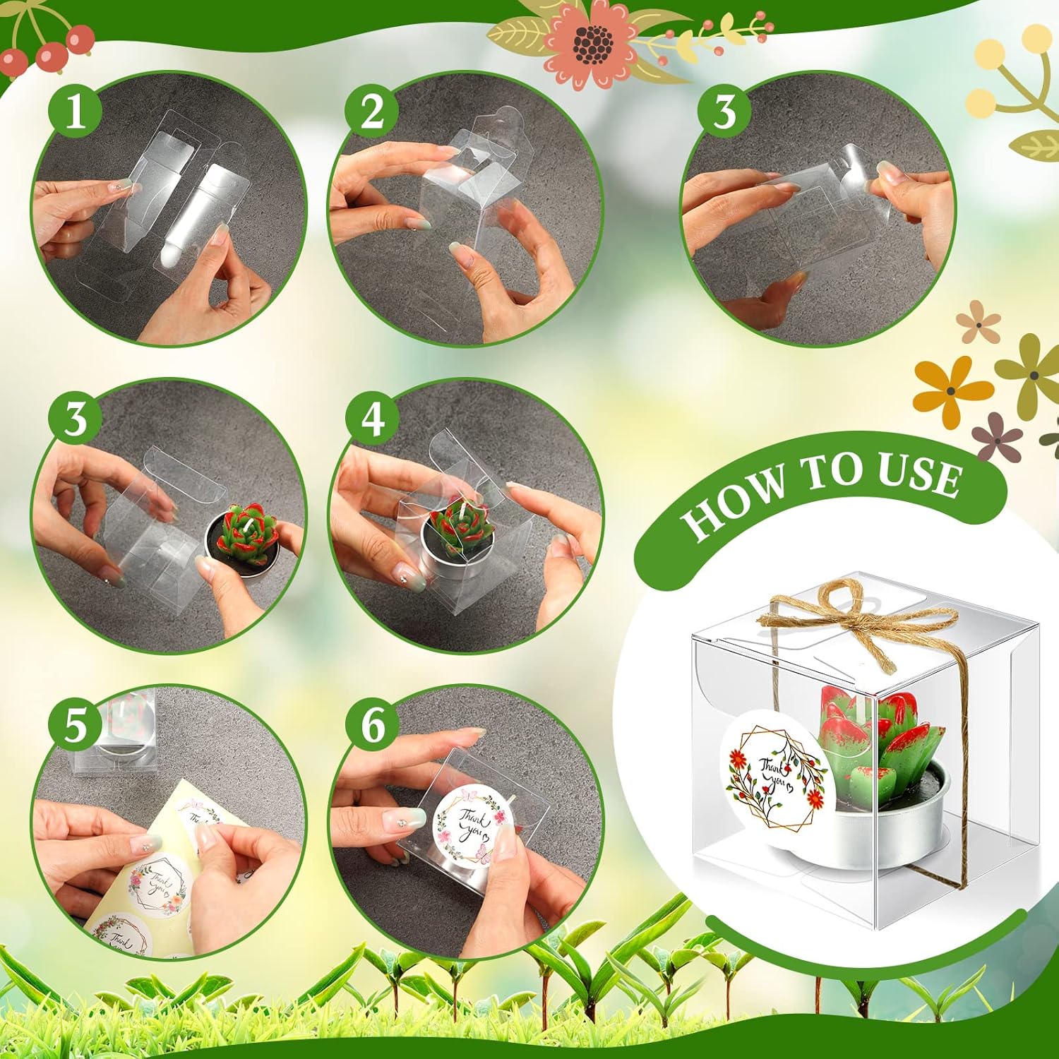 Qunclay 12 Sets Succulent Cactus Tealight Candle for Gift, Smokeless Small Plant Candle for Christmas, Birthday, Wedding, Party, Anniversary, Celebration, Spa, Home Decor - Image 3