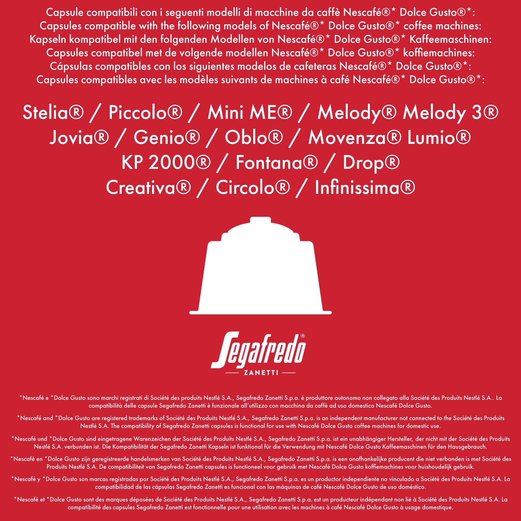Segafredo Zanetti 180 cápsulas de café intenso compatibles con Dolce Gusto de Nescafé - Sabor intenso, tueste oscuro (6 cajas de 30 cápsulas cada una)