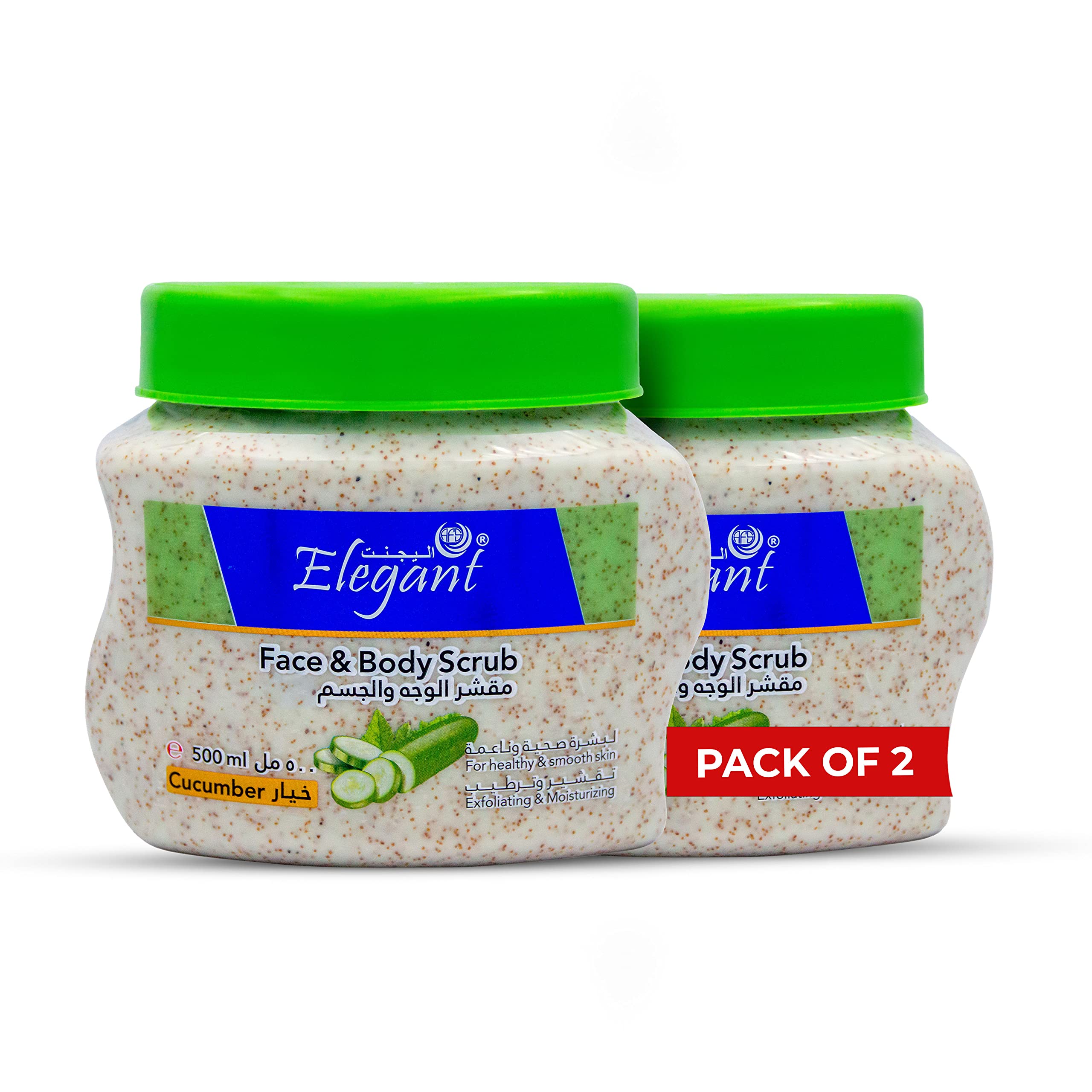 Elegant Cool Cucumber FACE & BODY SCRUB | 500 ML | Twin Pack | Deep Cleaning & Exfoliating Scrub, Facial Exfoliant For Healthy & Smooth Skin, Natural Extracts For Moisturizing