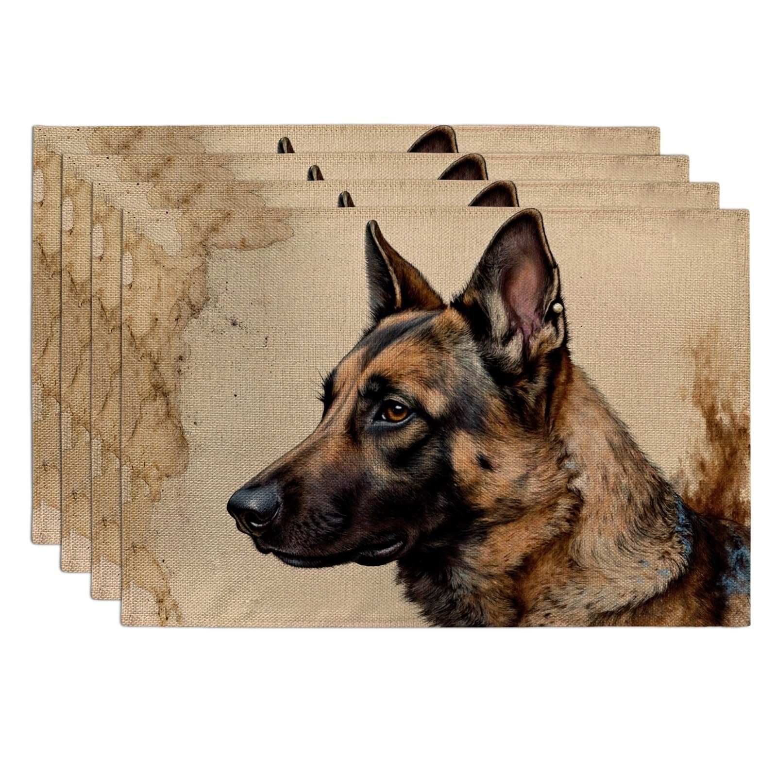 Rustic Dog Placemats, Artistic Brown Animal Place Mats for Dining Table, Indoor Outdoor Non-Slip Washable Kitchen Party Decorative Placemat Set of 4