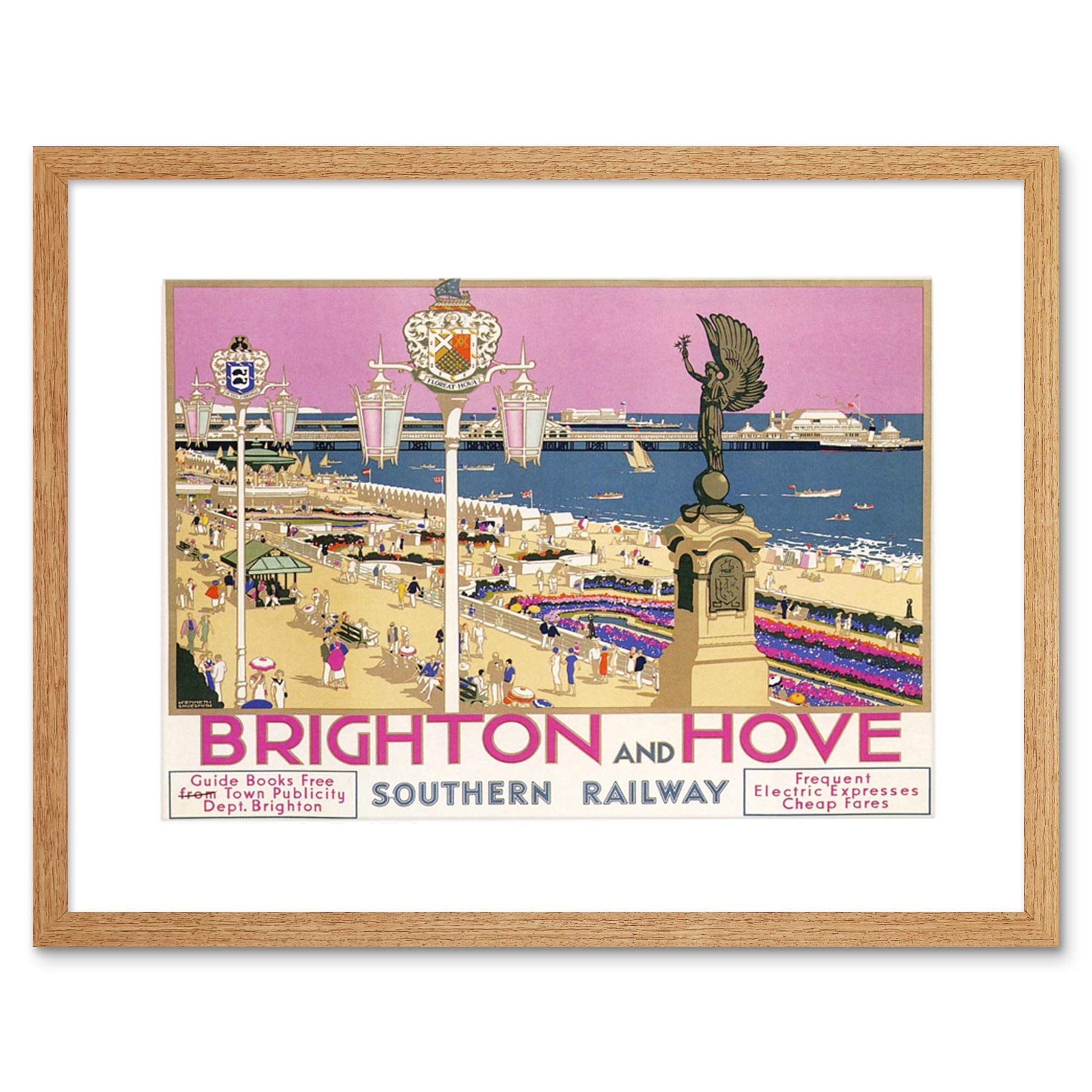 Wee Blue Coo Brighton Hove Sussex Beach Pier Sea Pink Sky Picture Framed Wall Art Print