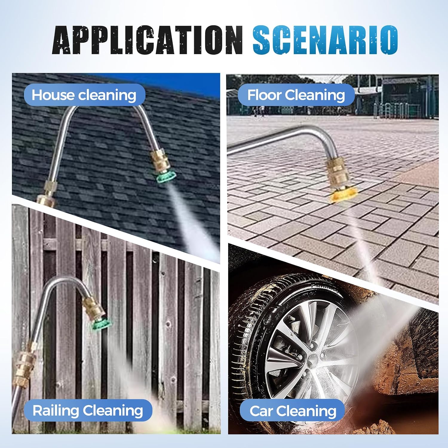 Pressure Washer Extension Wand for Gutter Cleaning, Pressure Washer Extension Wandwith 6 Spray Nozzle Tips, 3 Gutter Cleaner Attachments Curved Rod, 1/4" Quick Connect, 4000 PSI (10PCS)