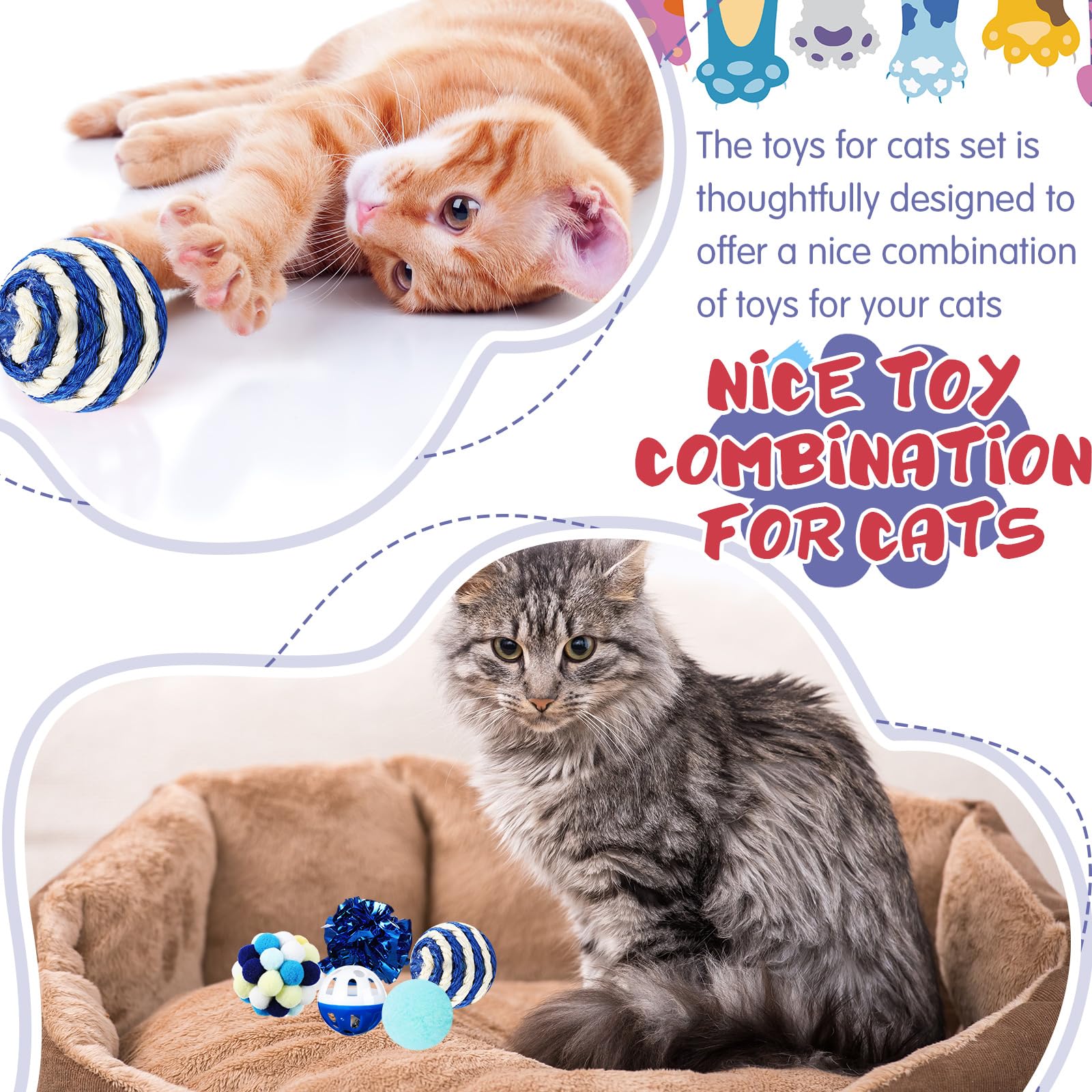 Gemscream Paquete de 46 juguetes interactivos para gatos a granel con ratones de piel, sonajero, juguetes para gatos, resortes para gatos, bolas arrugadas, pompón, campana, bola de sisal, rompecabezas