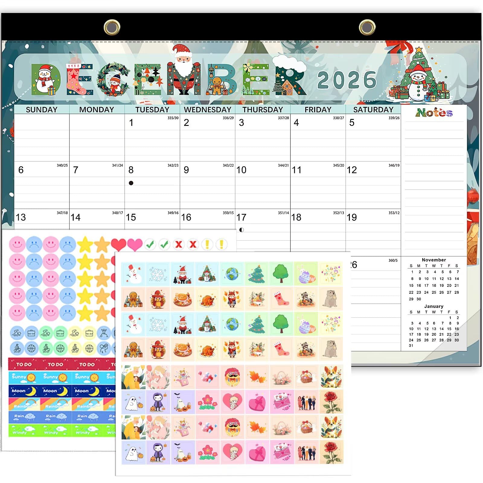 Desk Calendar 2026, Ample Space, Until June 2027 with Stickers, 17" x 12" Large Seasonal Wall Calendar 2026 for Home, Office, Student & Teacher Supplies- Colorful