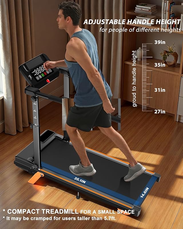 12% Incline Multifunctional Walking Pad with Height-Adjustable Handle Bar and Built-in Removable Desk, 8.0MPH/3.5HP Small Treadmill, 350LBS Weight Capacity Compact Treadmills image 4