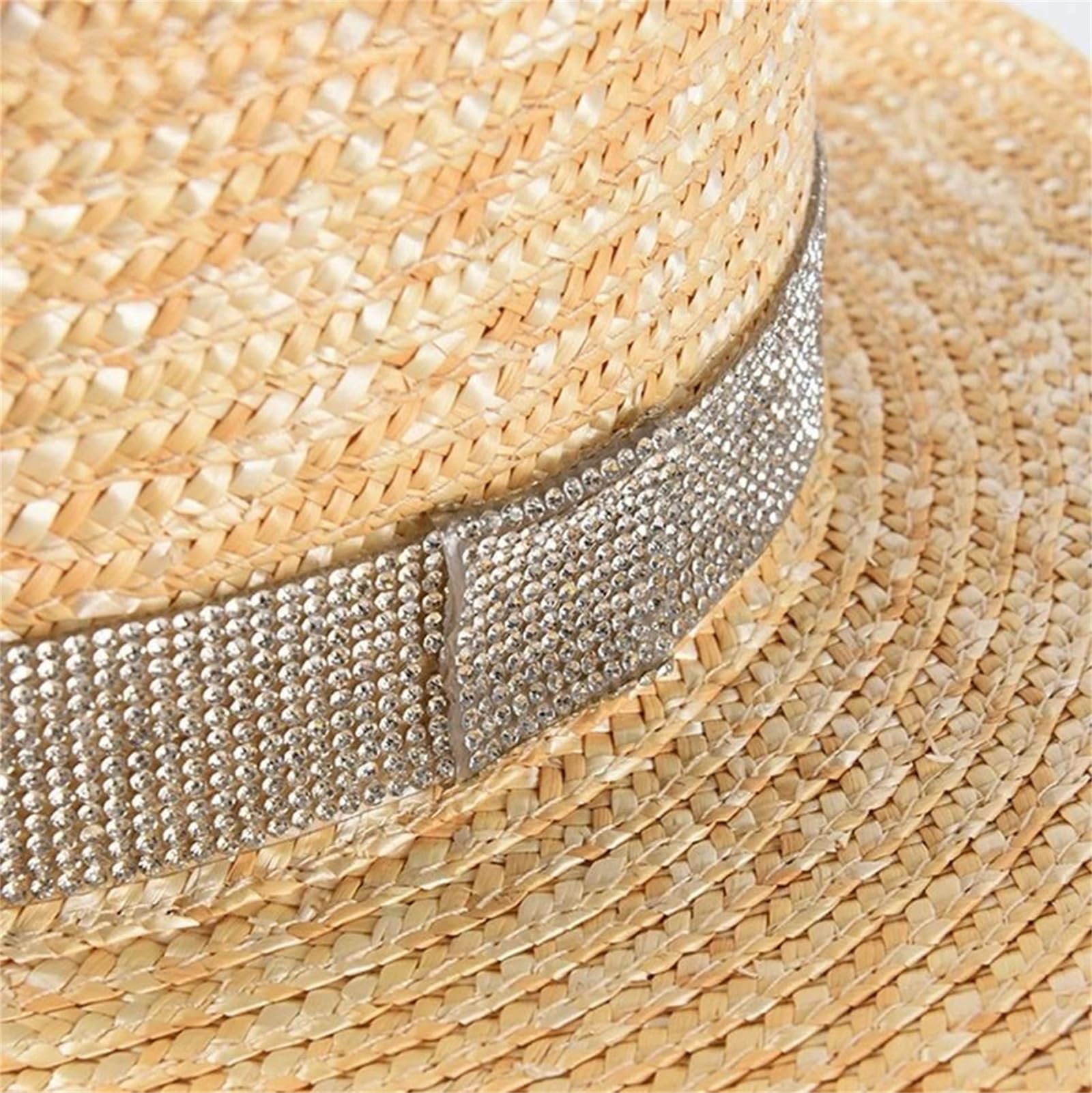 Sombreros de paja de verano para mujer, sombrero de playa con diamantes de imitación