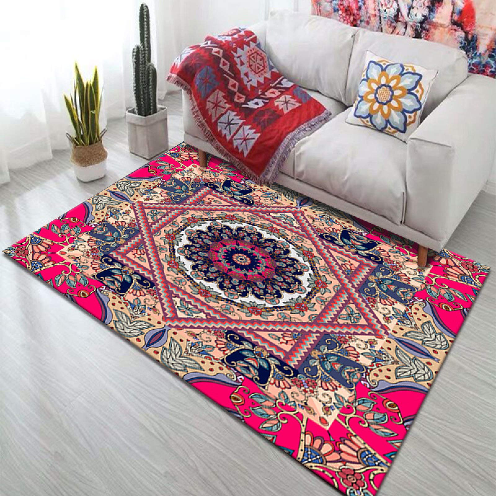 Grand tapis persan vert 200x300 cm rétro géométrique pour salon et couloir