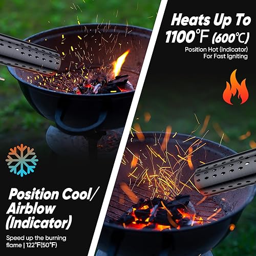 Miniatura 3 de SHALL Encendedor eléctrico de carbón con soplador de aire, se eleva 60 segundos a 1100  sin químicos calentado para ahumador de barbacoa, arranque