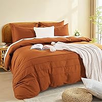 Vista 15 de NEXHOME PRO Juego de funda de edredón de 100 % algodón lavado, tamaño individual, juego de funda de edredón plisada azul celeste, juego de ropa