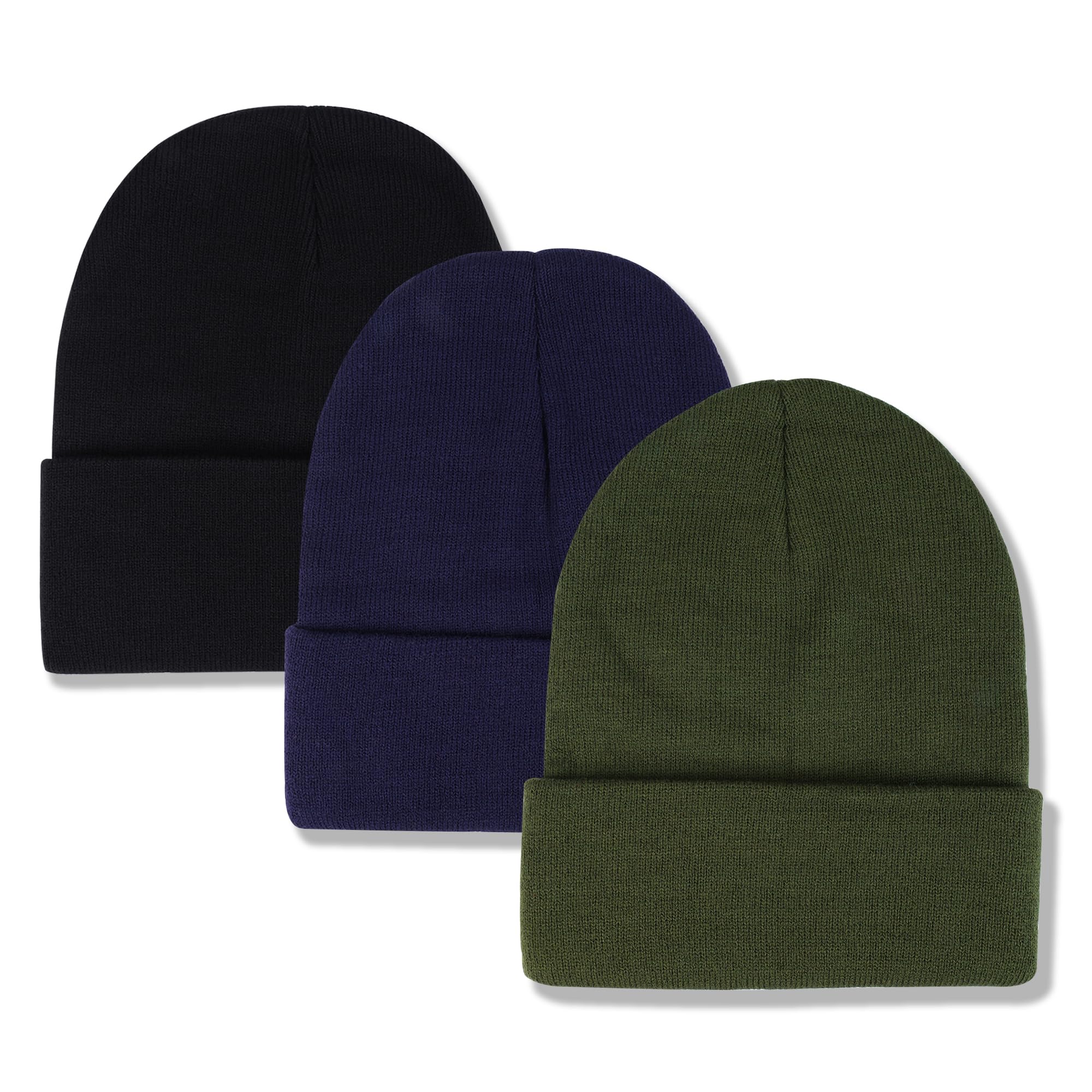 Voilipex 3 Pack Unisex Winter Warm Knit Beanie Hats Cuffed Ribbed Skull Caps Toboggan Hat for Women Men