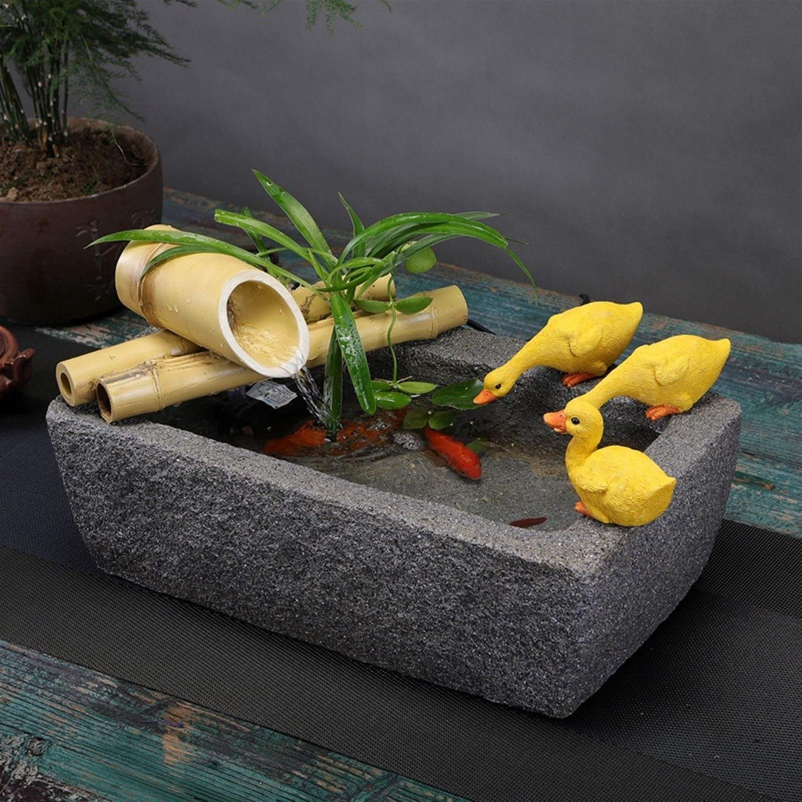 HAKLAKY Zimmerbrunnen Indoor/Outdoor Bambus Akzente  Zen-Garten-Wasser-Brunnen mit Pumpe und Dekorative Ente, rechteckig  Steinwannenboden Zimmerbrunnen Indoor : Amazon.de: Kche, Haushalt & Wohnen
