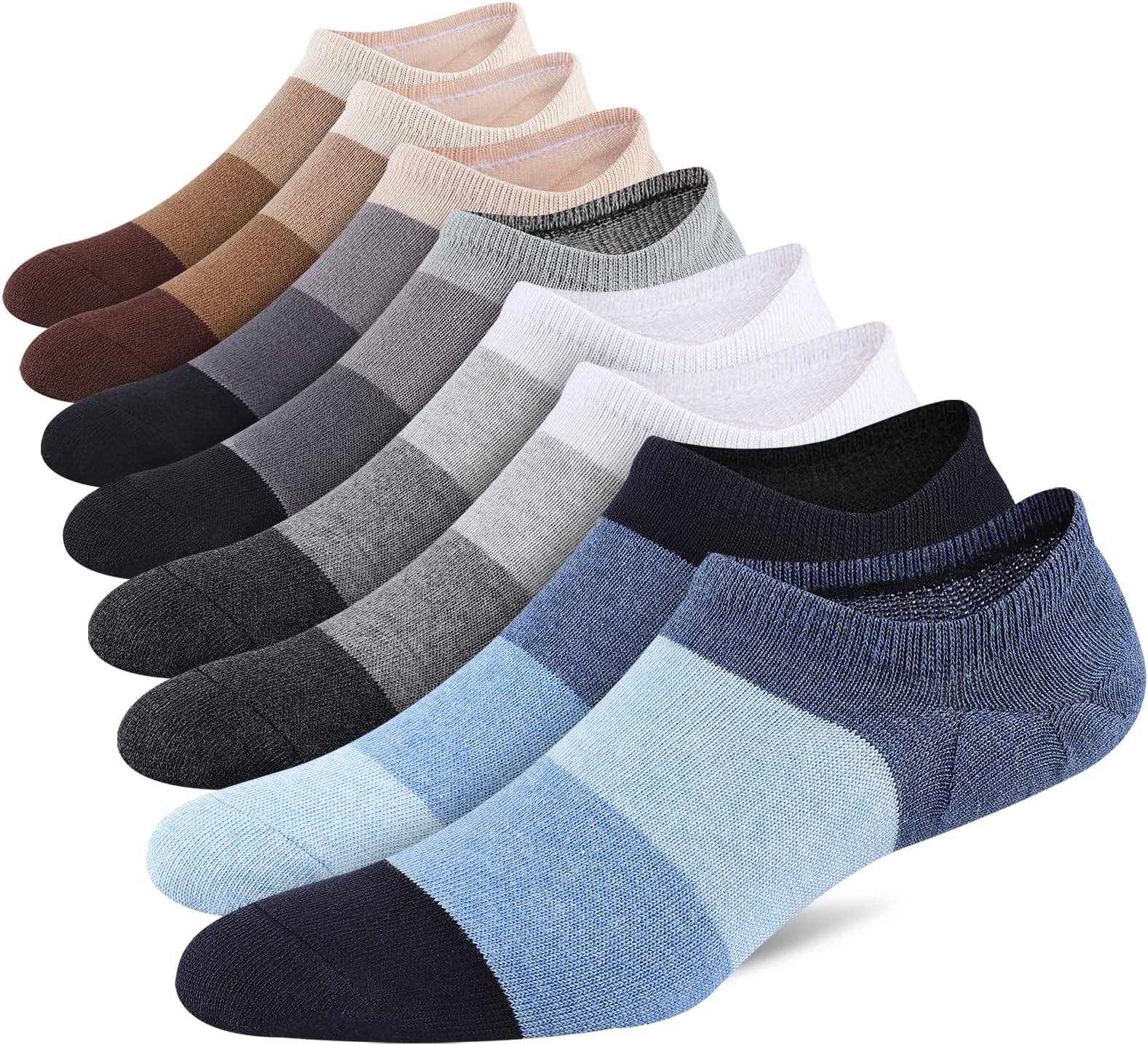 Mens No Show Cotton Socks 8 Pack Low Cut Casual Sock with Non-Slip Grips